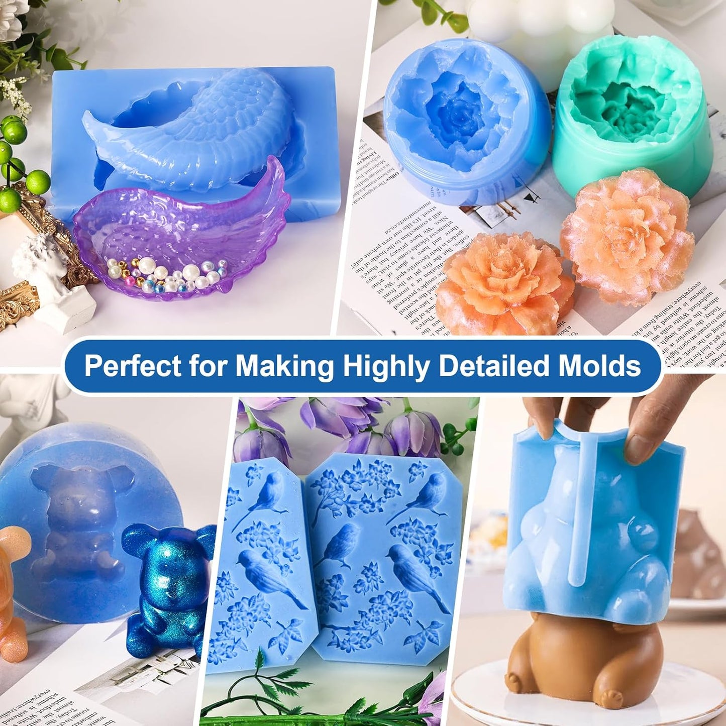 38 oz Liquid Silicone Mold Making Kit, 15A Mold Making Liquid Silicone Rubber, Volume Ratio 1:1, Color Sapphire Blue, Suitable for Making Silicone Molds for Resin, Soap, Concrete, Wax