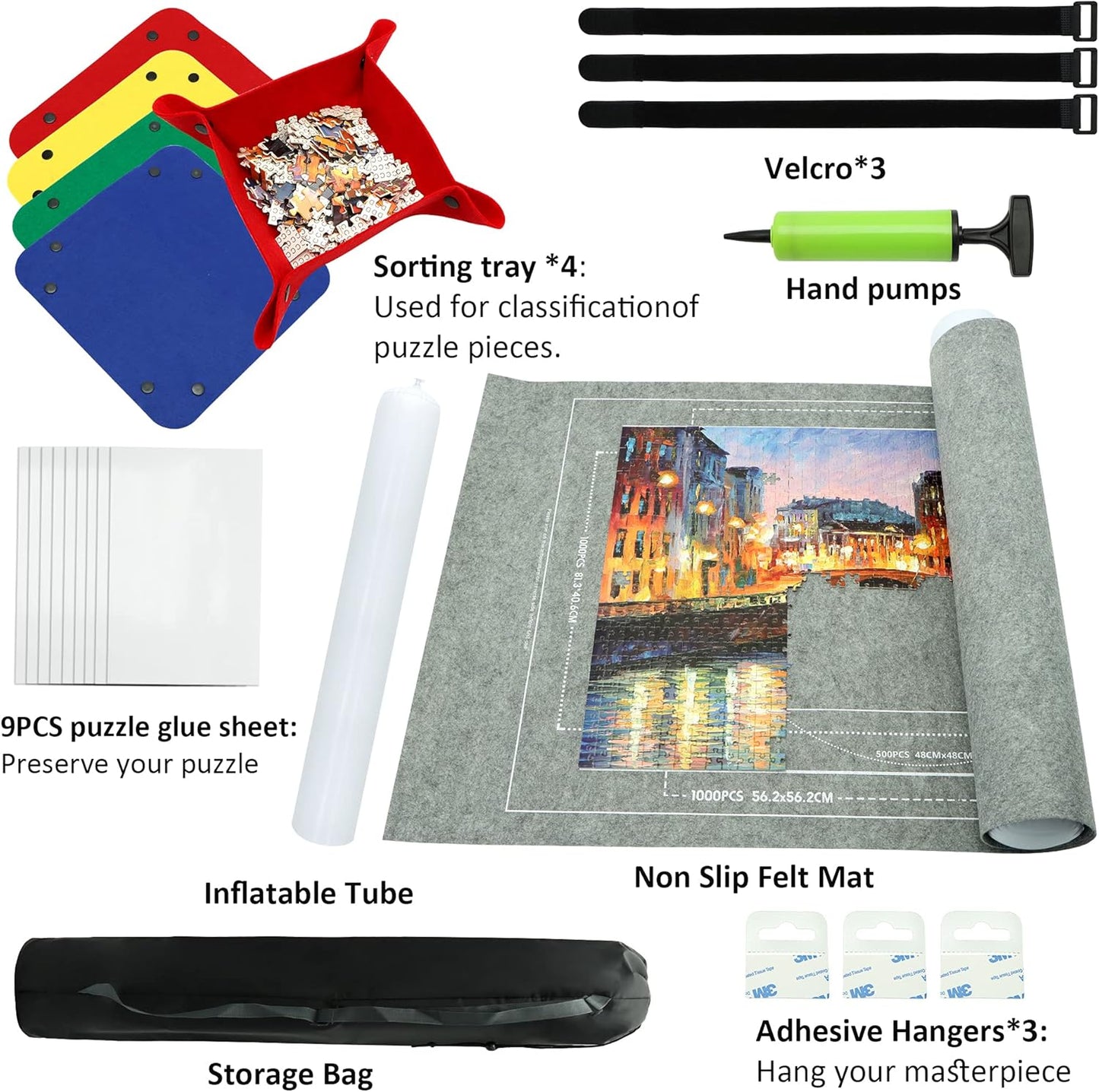 3000PCS - Puzzle Mat Roll Up| Jigsaw Puzzle Mat Roll Up| Roll-Up Save Pad Trays for Sorting Table Board Glue Sheets and Frame Keeper Storage Accessories for Kids and Adults