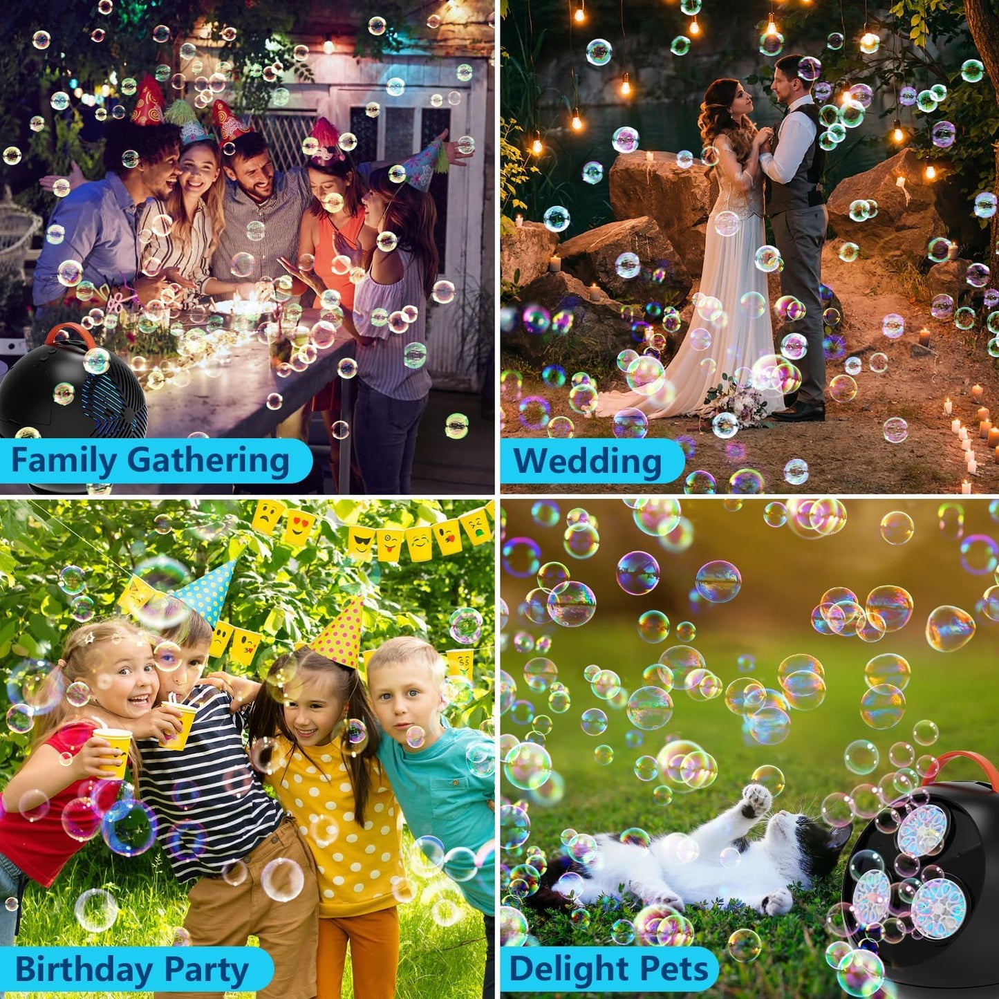 Bubble Machine for Kids Toddlers,45°/360° Auto Rotatable Spherical Bubble Maker Toy with LED Light,Rechargeable Bubble Blower for 3 4 5 Year Old,Wedding Party Easter Birthday Gifts (Spherical Black)
