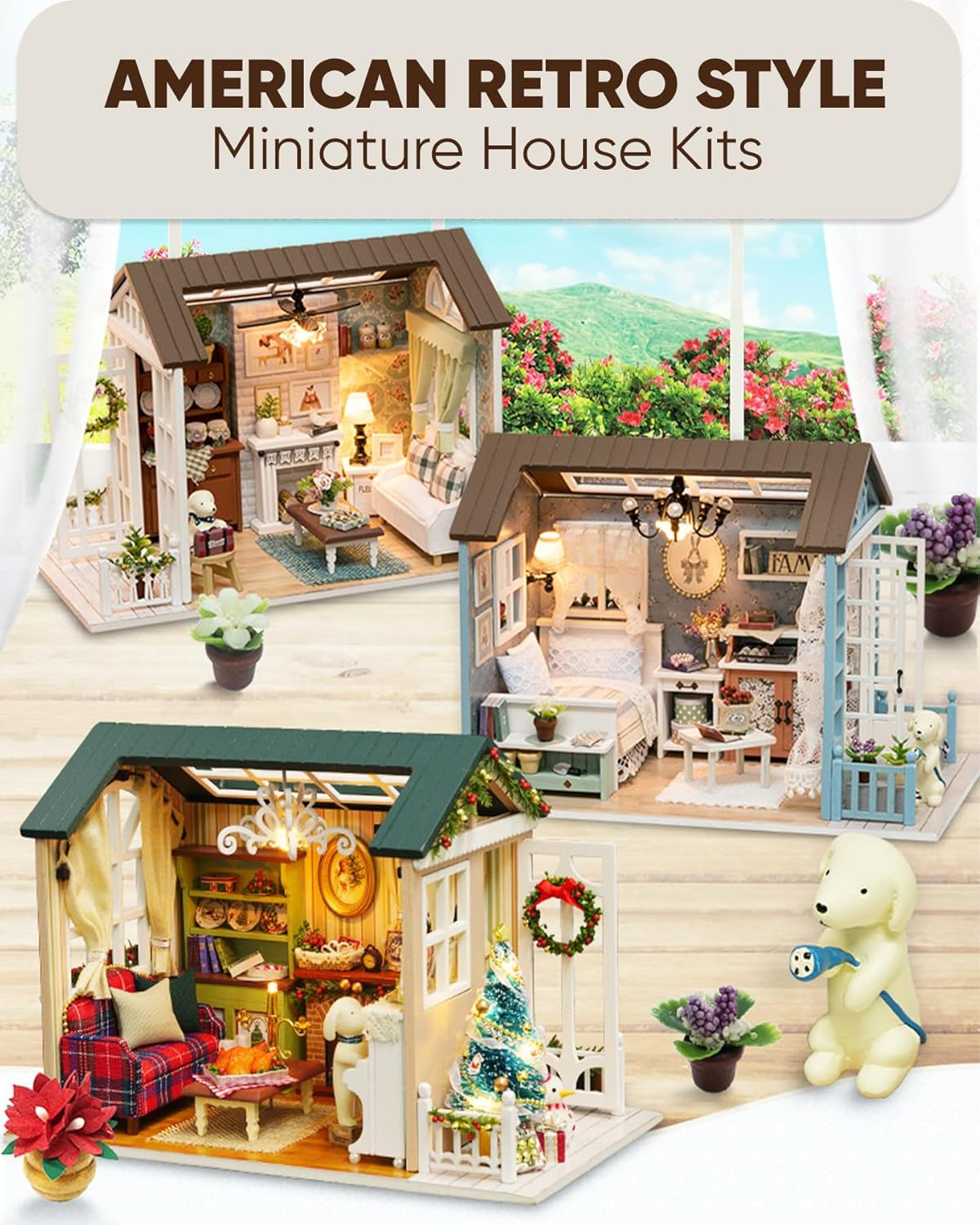 DIY Miniature House Kit, DIY Dollhouse Kit for Adults to Build, Mini House Kit with LED, Mayberry Street Miniatures, Ideal Gifts for Birthday, Valentine Christmas(Happy Times)