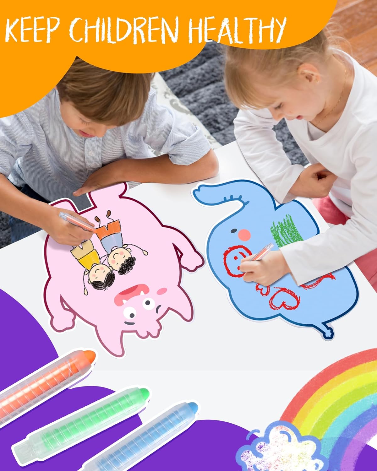NewFamily Kids Art Chalk Set - 24 Color Dustless Chalk with Cute Magnetic Drawing Board, Creative Gift for Boys and Girls
