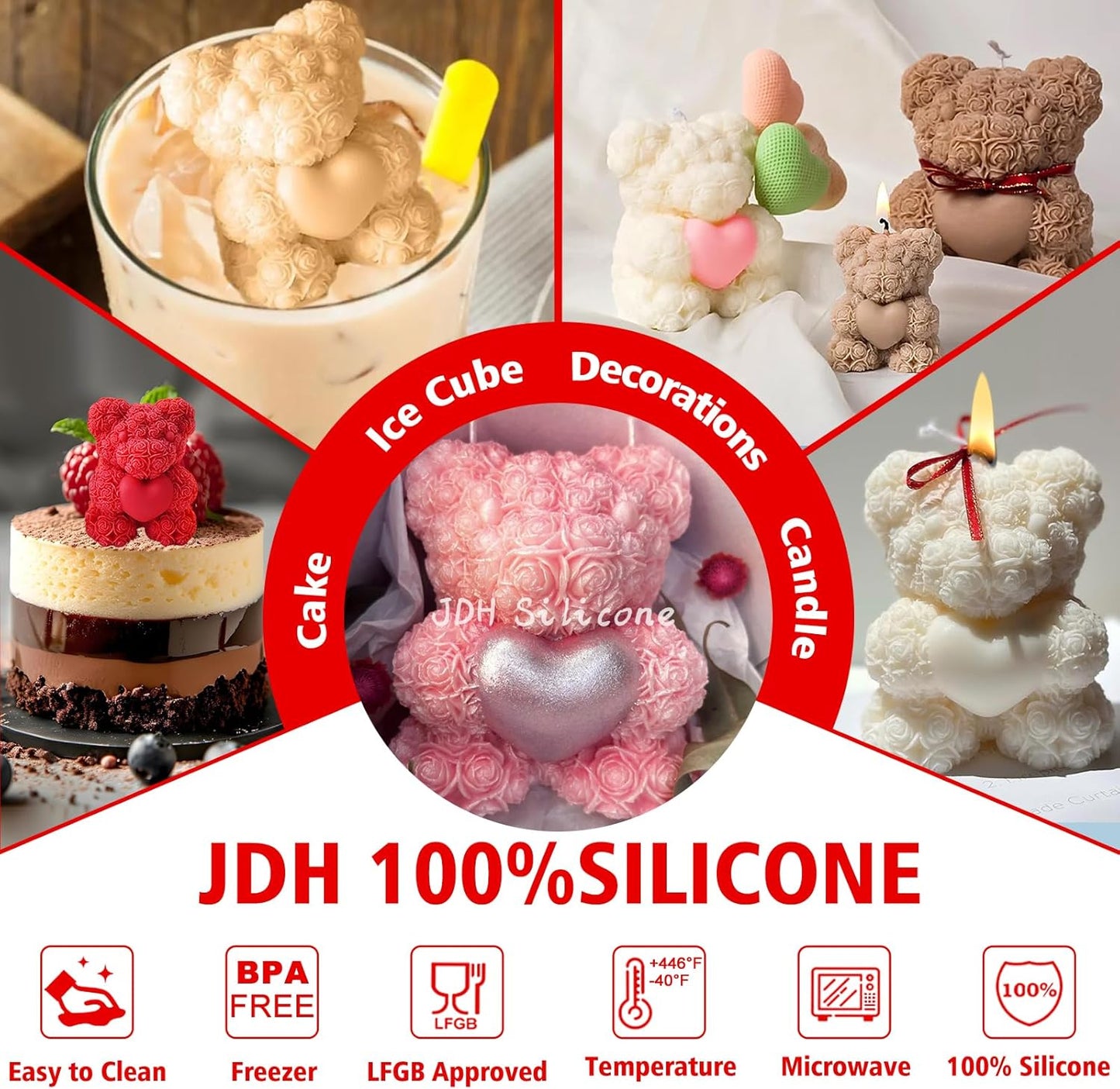 Extra Large Rose Bear Silicone Molds,3D Teddy Bear Candle Making Molds,Epoxy Resin Molds,for DIY Handmade Soaps, Women Gifts,Valentine Gifts, Birthday Gifts,Wedding Gift,Home Decor Crafts