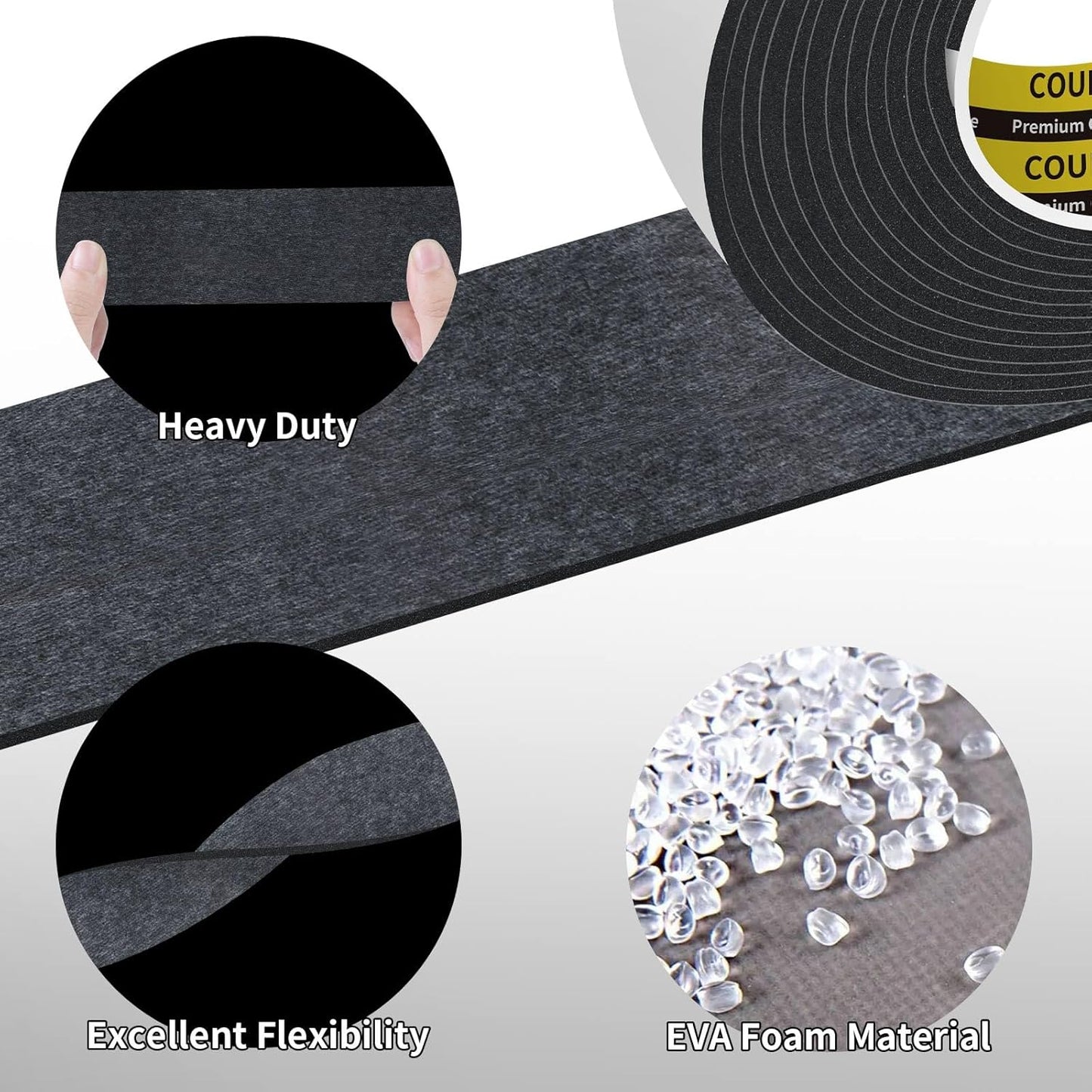 EVA Single-Sided Adhesive Black Foam Tape, 1.18inx16.4FT Single-Sided Sealing Strip Foam Pad Sponge Tape Window Weatherproof, Self-Adhesive Insulation Sealing Tape (Black)
