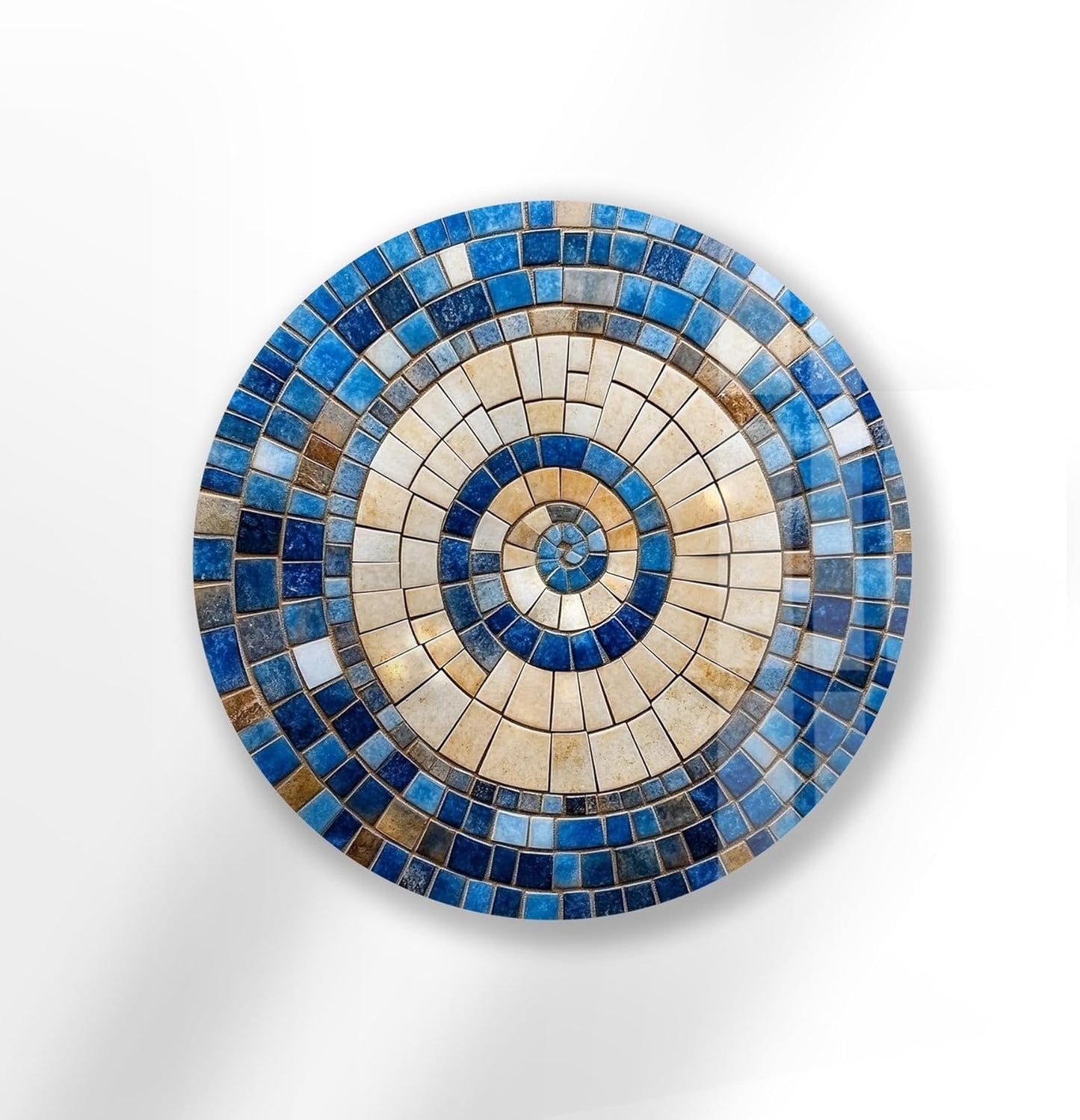 My Photostation.com 27.5''(70cm) Diameter Coastal Sunburst Beige & Blue Round Glass Wall Art Tempered Glass Printing Wall Decor Large Wall Art Wall Hangings