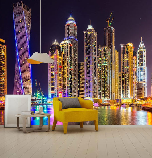 Mural Wallpaper Large City Night View Wall Mural for Bedroom Living Room TV Background Sofa Wall（Not Peel and Stick）