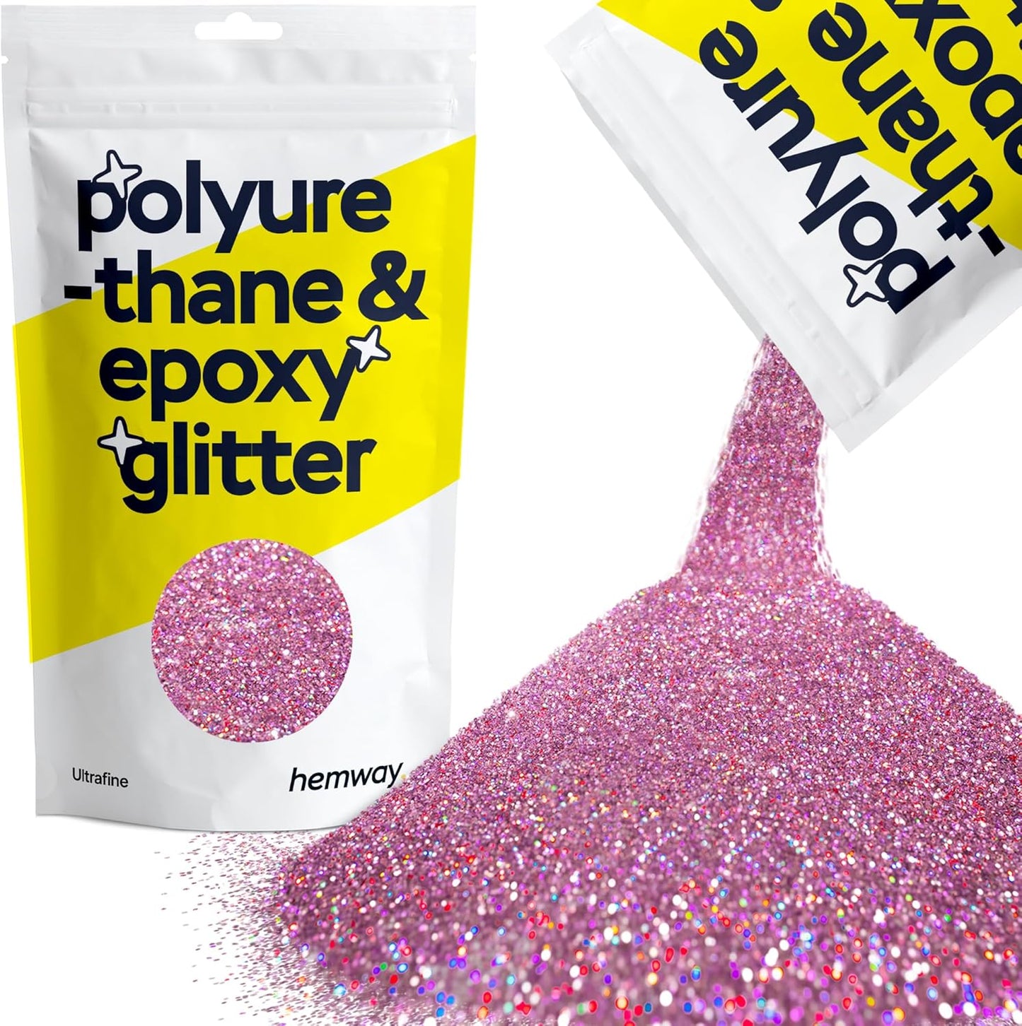 Hemway Polyurethane & Epoxy Resin Glitter for Arts, Crafts, Tumblers, Flooring, Woodwork, Decorating and Resin Projects 100g - Pink Holographic