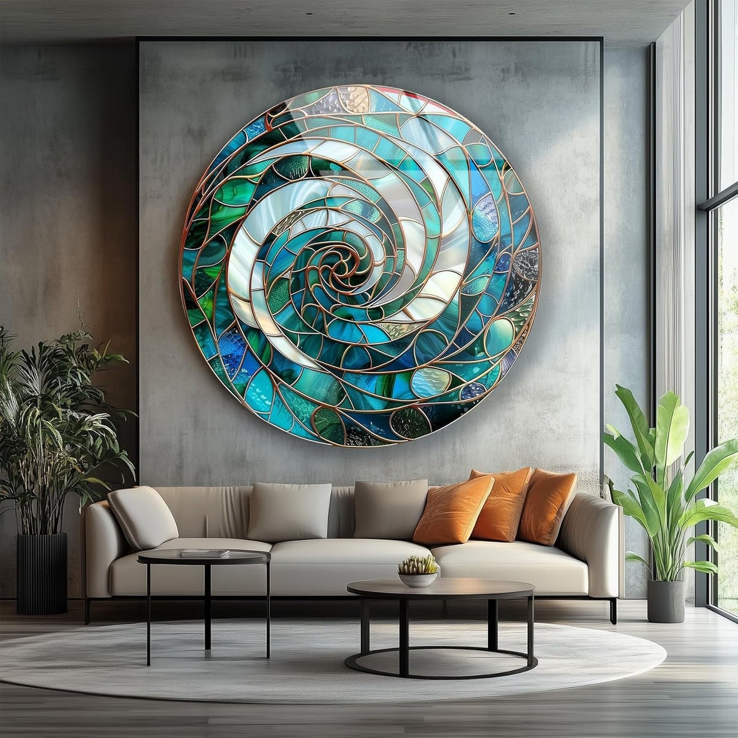 My Photostation.com 31.5''(80cm) Diameter Aqua Spiral Harmony Round Glass Wall Art Tempered Glass Printing Wall Decor Large Wall Art Wall Hangings