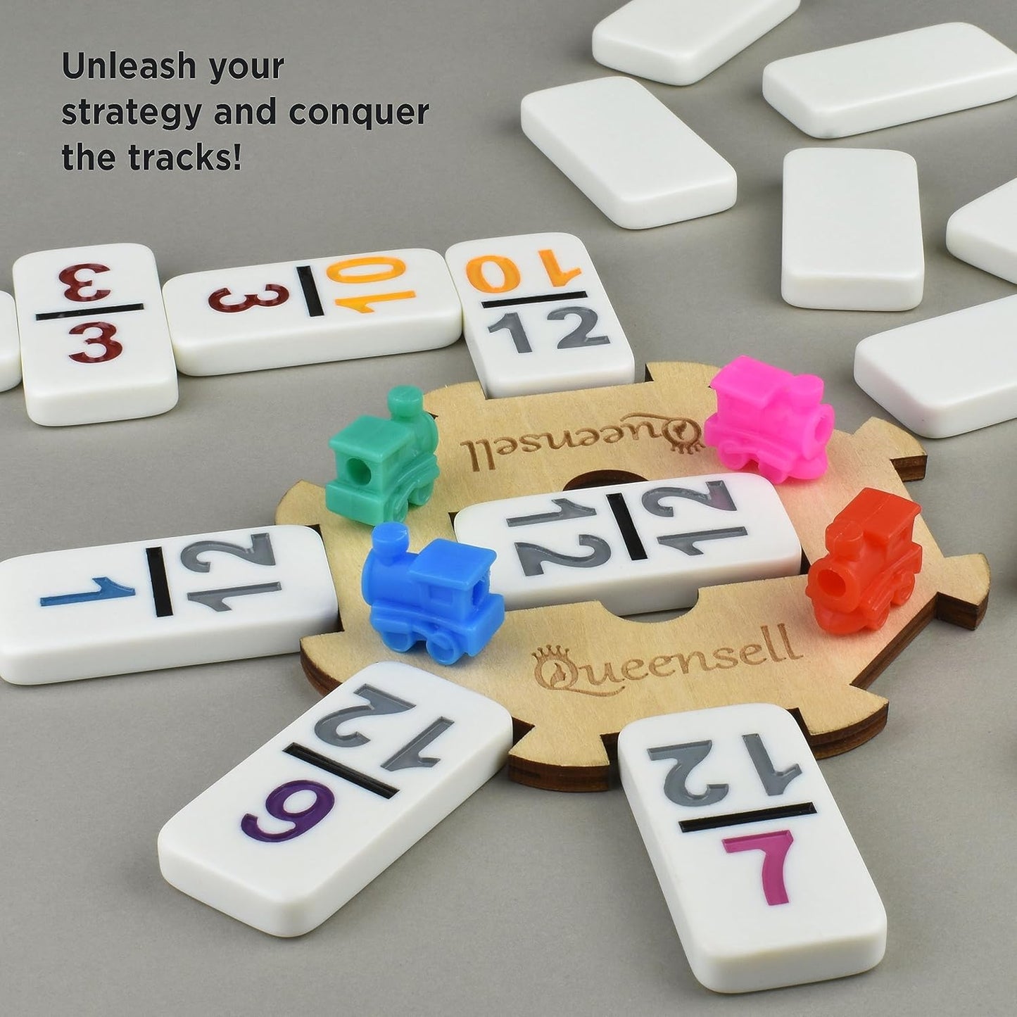 Queensell Mexican Train Dominoes Set with Numbers, Double 12 Dominoes Sets for Adults, Mexican Domino Train for Adults and Family - Domino Sets 91 Tiles with Aluminum Case