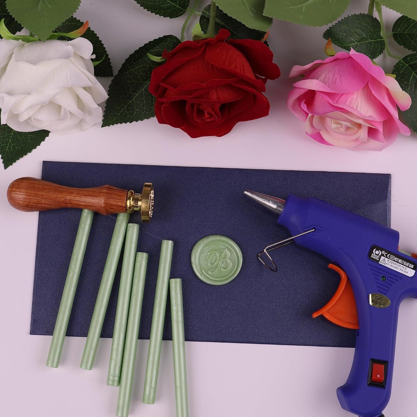 30 Pieces 7mm Sealing Wax Sticks for Glue Gun,PORXFLY Mini Wax Seal Sticks Great for Seals Stamp,Cards Envelopes,Wedding Invitations,Gift Wrapping,Wine Packages (Light Green)