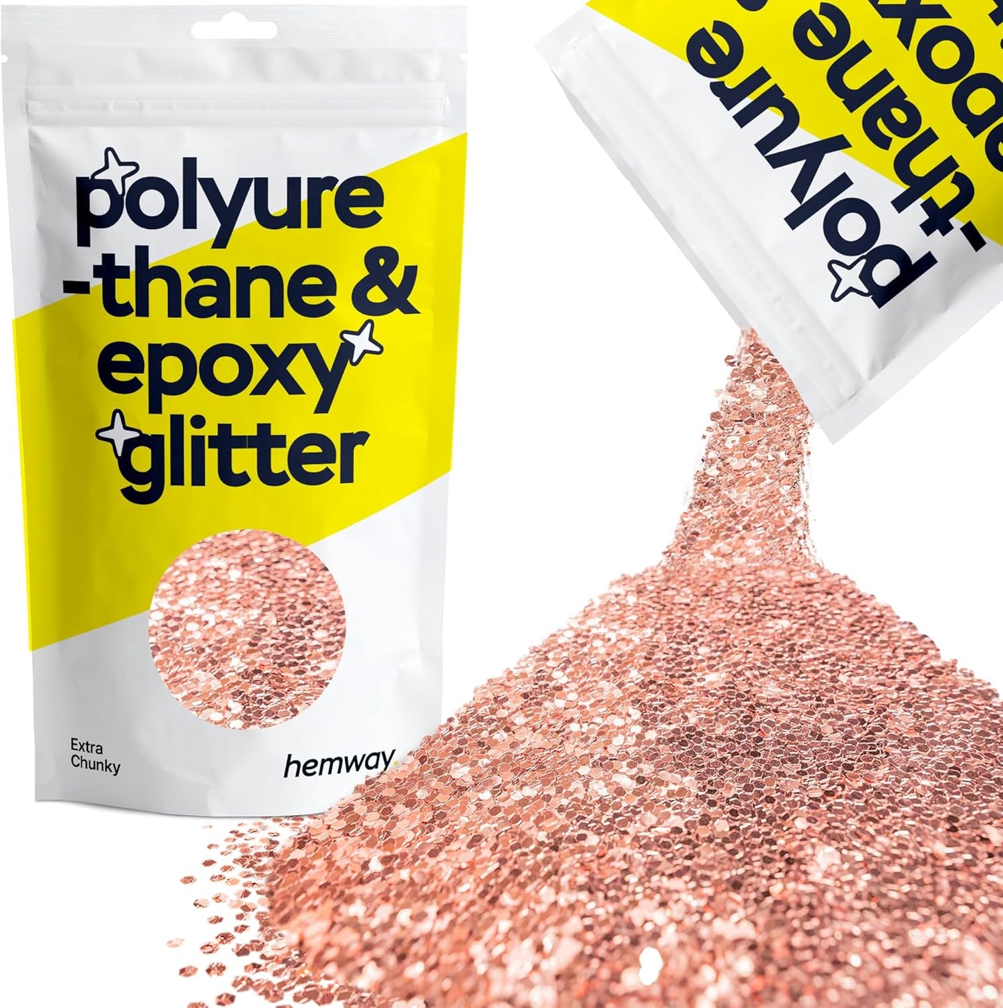 Hemway Polyurethane & Epoxy Resin Glitter 100g / 3.5oz Metallic Crystal Flake Additive for Flooring Jewelry Tumblers Glass Pigment - Extra Chunky (1/24" 0.040" 1mm) - Rose Gold