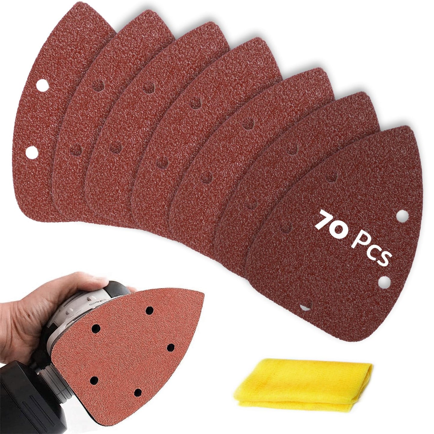 S&F STEAD & FAST Mouse Sander Sandpaper 70pcs, 40 60 80 100 150 240 320 Grit Mouse Sanding Pads, Ryobi Sander Replacement Pad, Detail Sand Paper with Tack Cloth