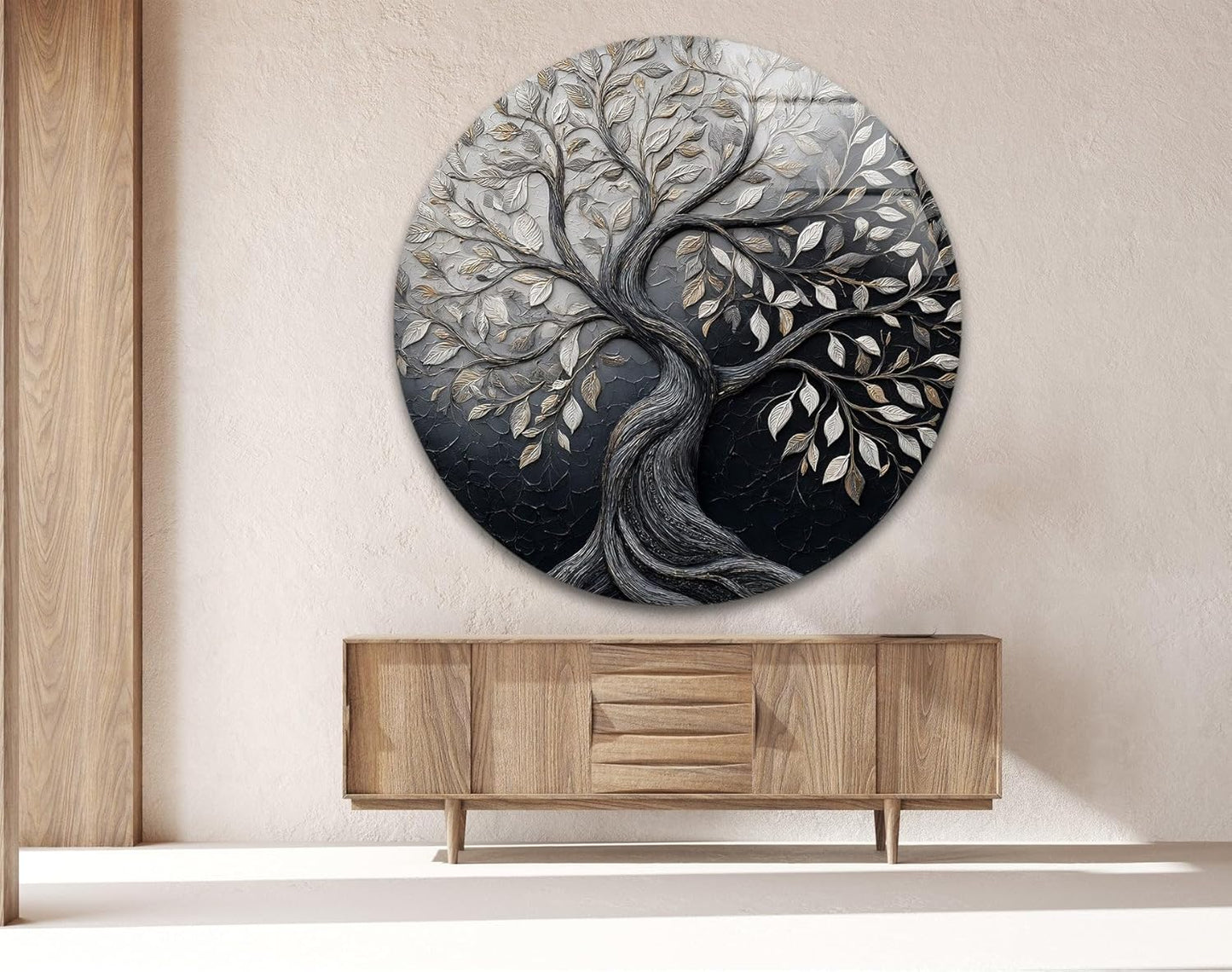 My Photostation.com 39,4''(100cm) Diameter Twilight Tree of Life Round Glass Wall Art Tempered Glass Printing Wall Decor Large Wall Art Wall Hangings
