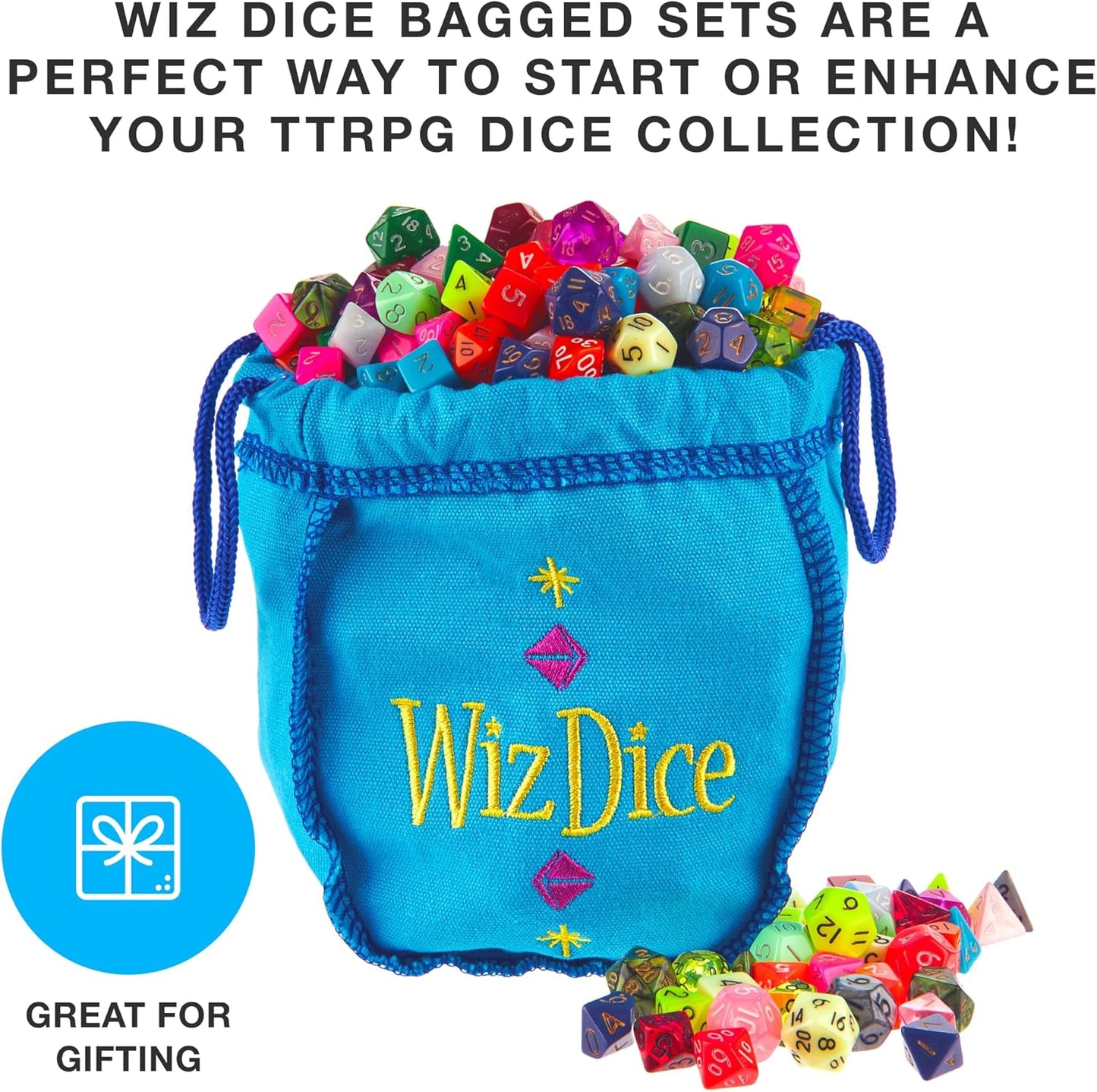 Wiz Dice Halfling's Haversack: Second Breakfast 10mm Miniature Polyhedral Dice (140-pack) 20 Sets of 7 Mini D&D Dice