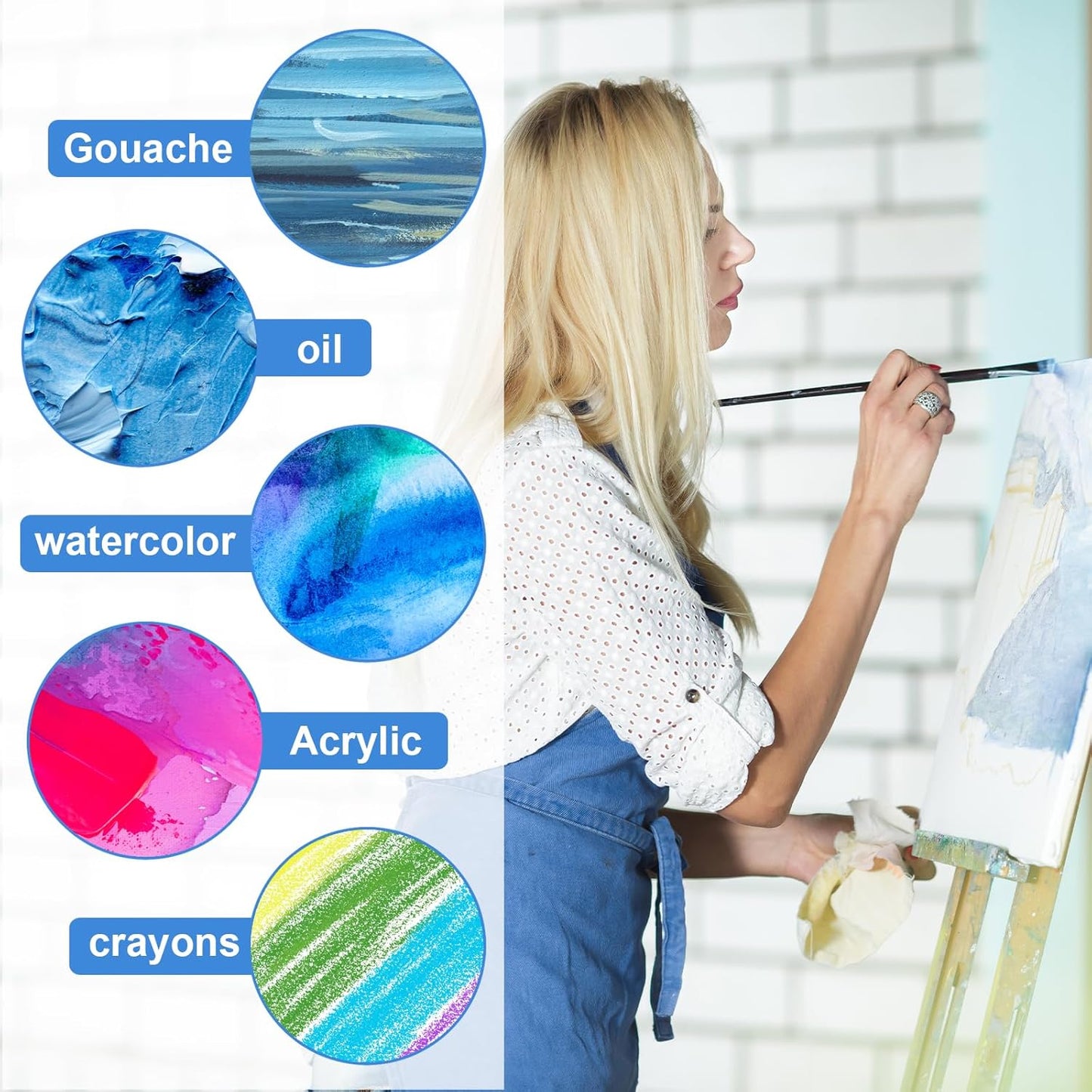 MECCANIXITY Canvas Boards for Painting with 6.3" Mini Easel Kit, 4x4 Cotton Blank Primed Art Canvas Panels Acid-Free for Painting Supplies Oil Acrylic Tempera Paint(White, Set of 6)
