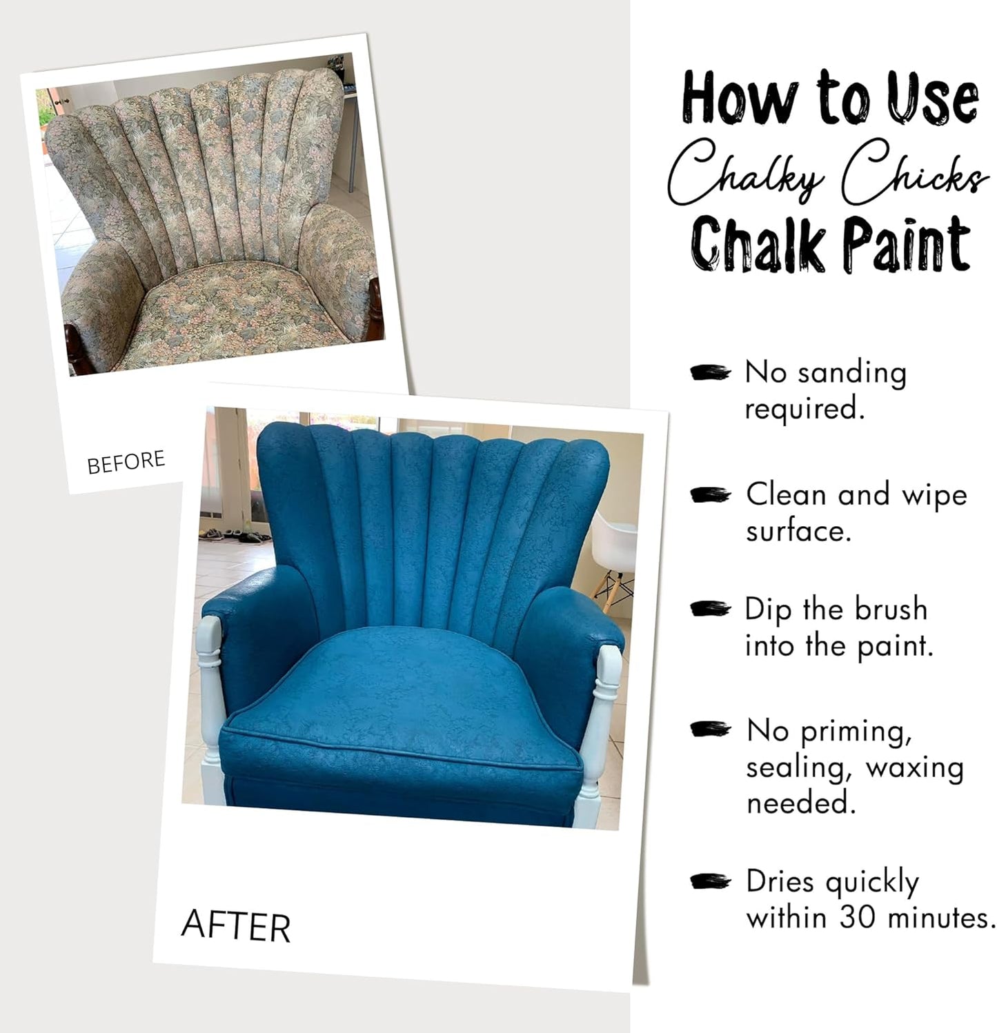 Chalky Chicks All-in-One Chalk Paint for Furniture or Cabinet - 32 Fl Oz - Matte Finish Aqua Bay (Aqua Blue) for Metal, Wood Furniture Paint - No Sanding All-in-One for Home Decor & Crafts, USA Made