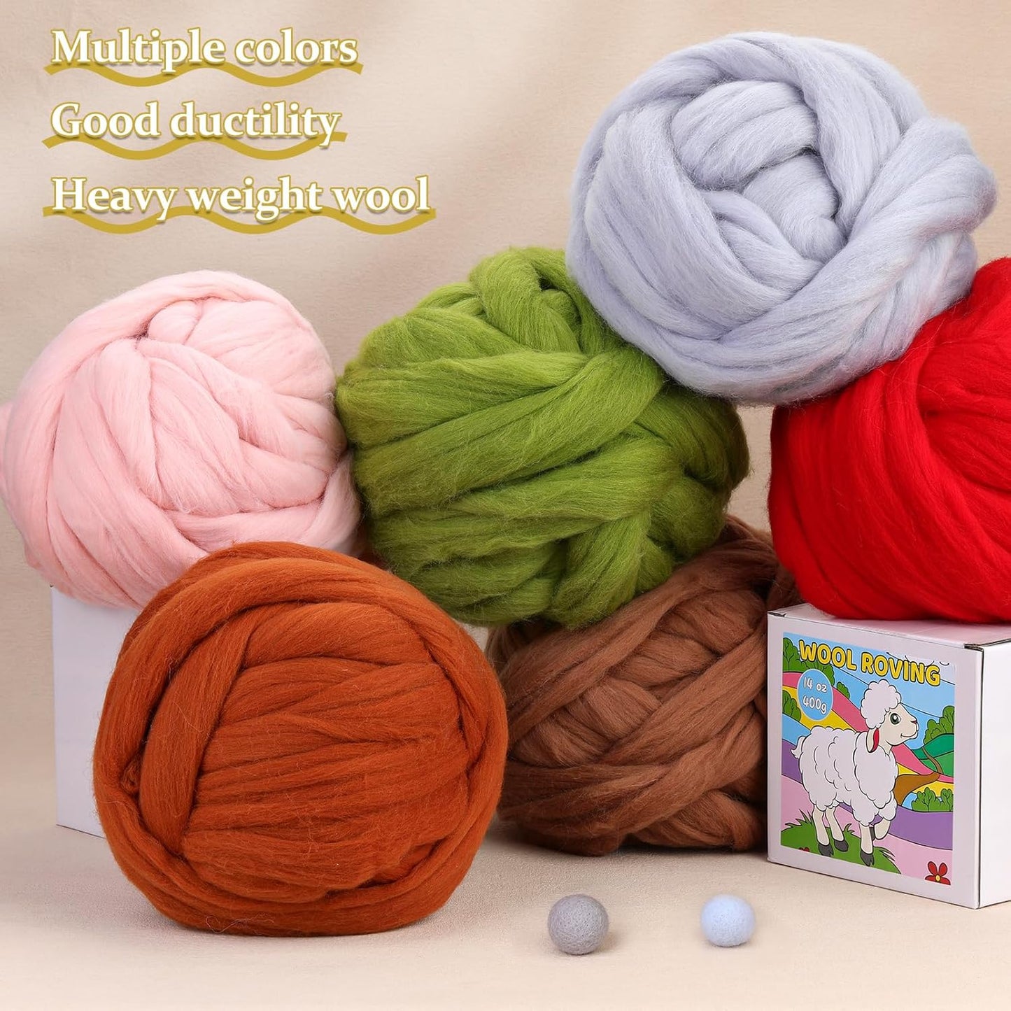 QMNNMA Wool Roving Yarn, Super Wool Chunky Yarn, 14.1oz Wool Felting Supplies