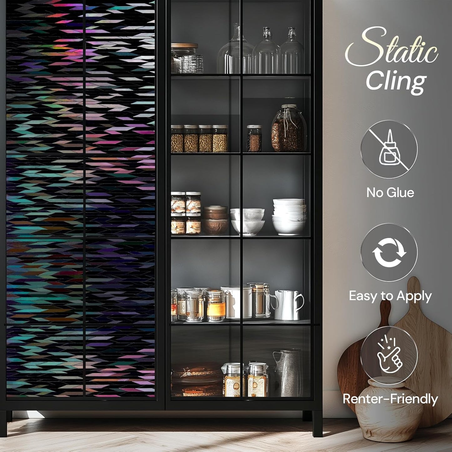 rabbitgoo Window Privacy Film, Total Blackout Window Film, Stained Glass Heat Control Glass Thermal Sticker, Room Darkening Door Cover, Anti-UV Privacy Cling with Installation Tools, 17.5" x 118.1"