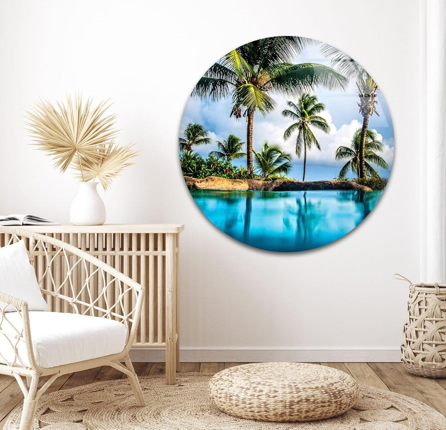 My Photostation.com Round 24'' Island & Blue Sea Glass Wall ArtTempered Glass Printing Wall Decor Large Wall Art Wall Hangings