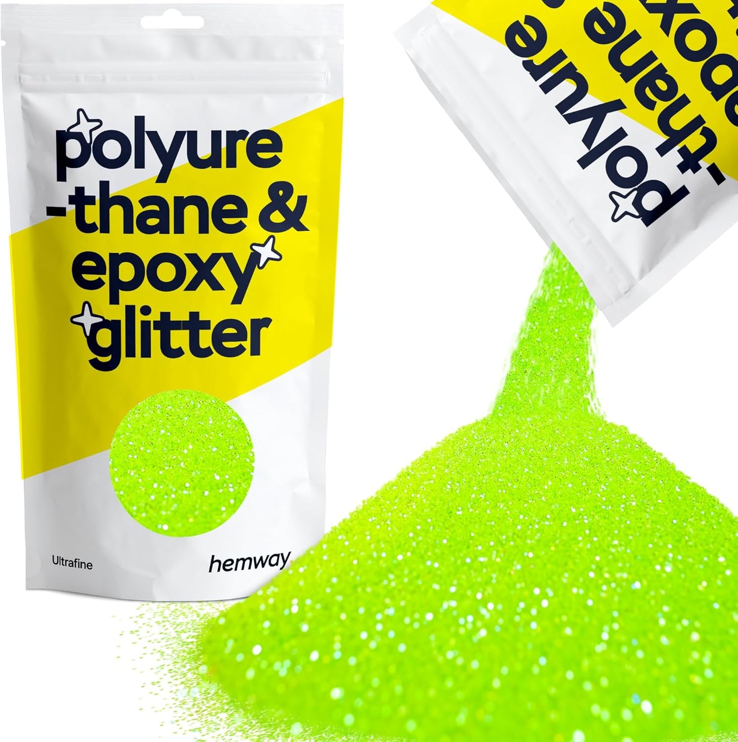 Hemway Polyurethane & Epoxy Resin Glitter 100g / 3.5oz Metallic Crystal Flake Additive for Flooring Jewelry Tumblers Glass Pigment - Ultrafine (1/128" 0.008" 0.2mm) - Fluorescent Green