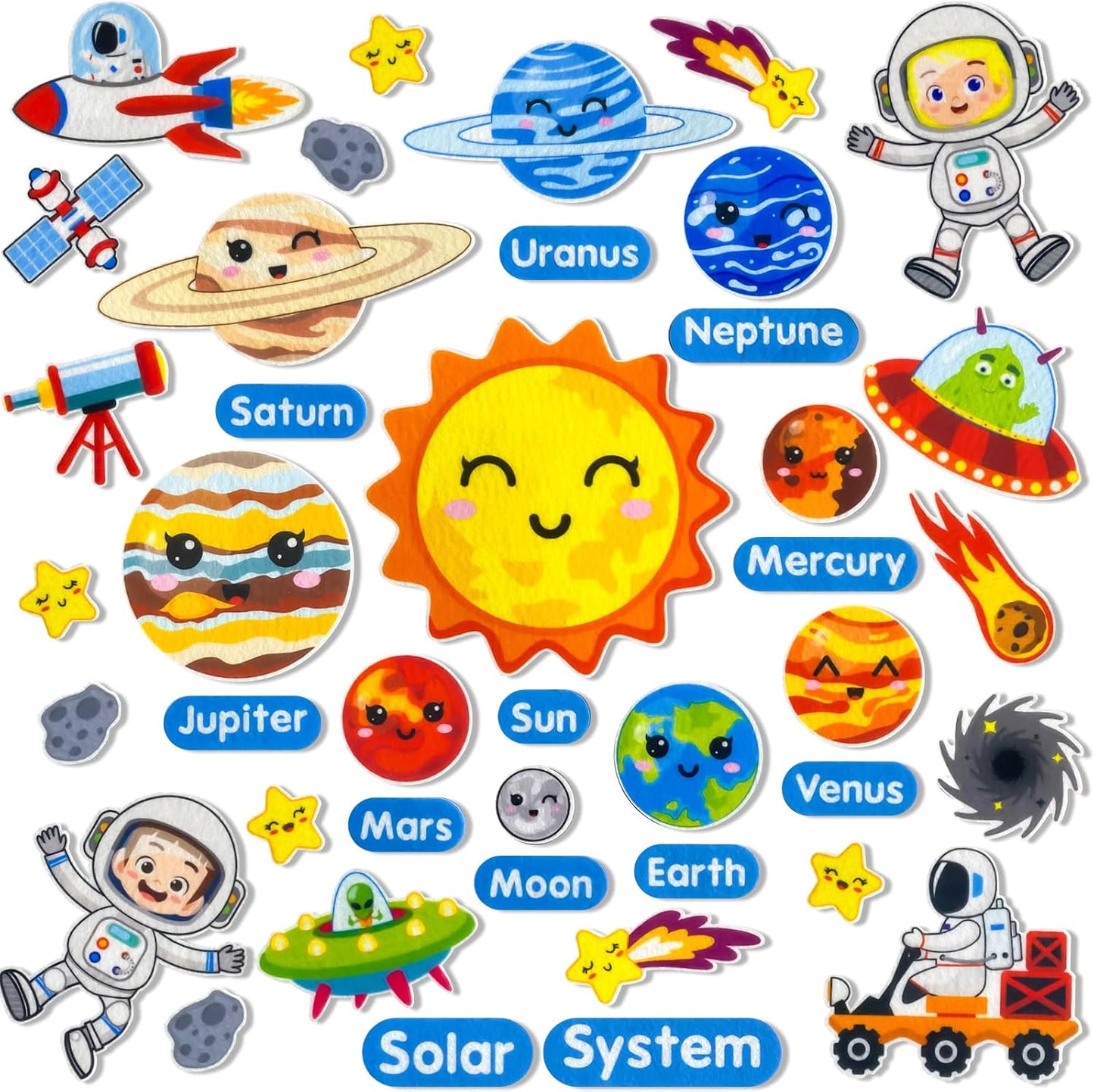 PENGFULL Felt Flannel Board Story Pieces for Toddlers Preschool,Kids Interactive Storytelling Teaching Play Kits for Flannel Board or Felt Board,with Words Felt Pieces(Solar System)