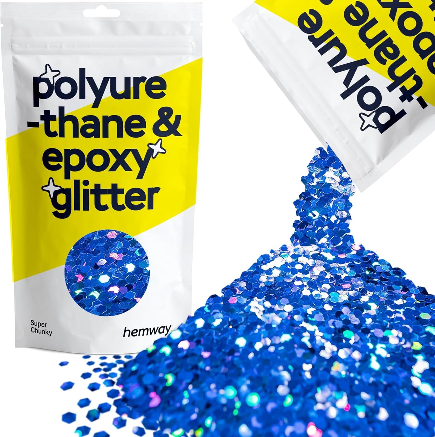 Hemway Glitter for Resin 100g Sapphire Blue Holographic Metallic Crystals for Epoxy Craft Super Chunky Flakes Tumblers Wax Melt