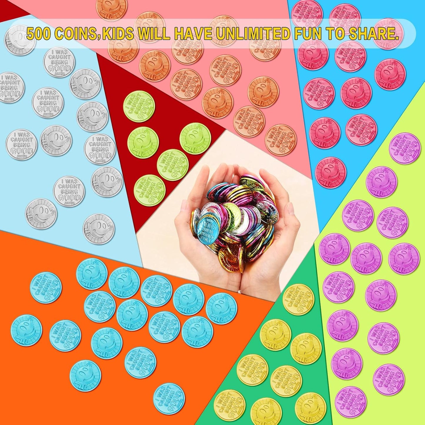 Jerify 1000 Pcs I was Caught Being Good Coins for Kids Behavior Tokens Laugh Face Plastic Reward Colored Pretend Coin Carnival Halloween Party Counting (Laugh Face)