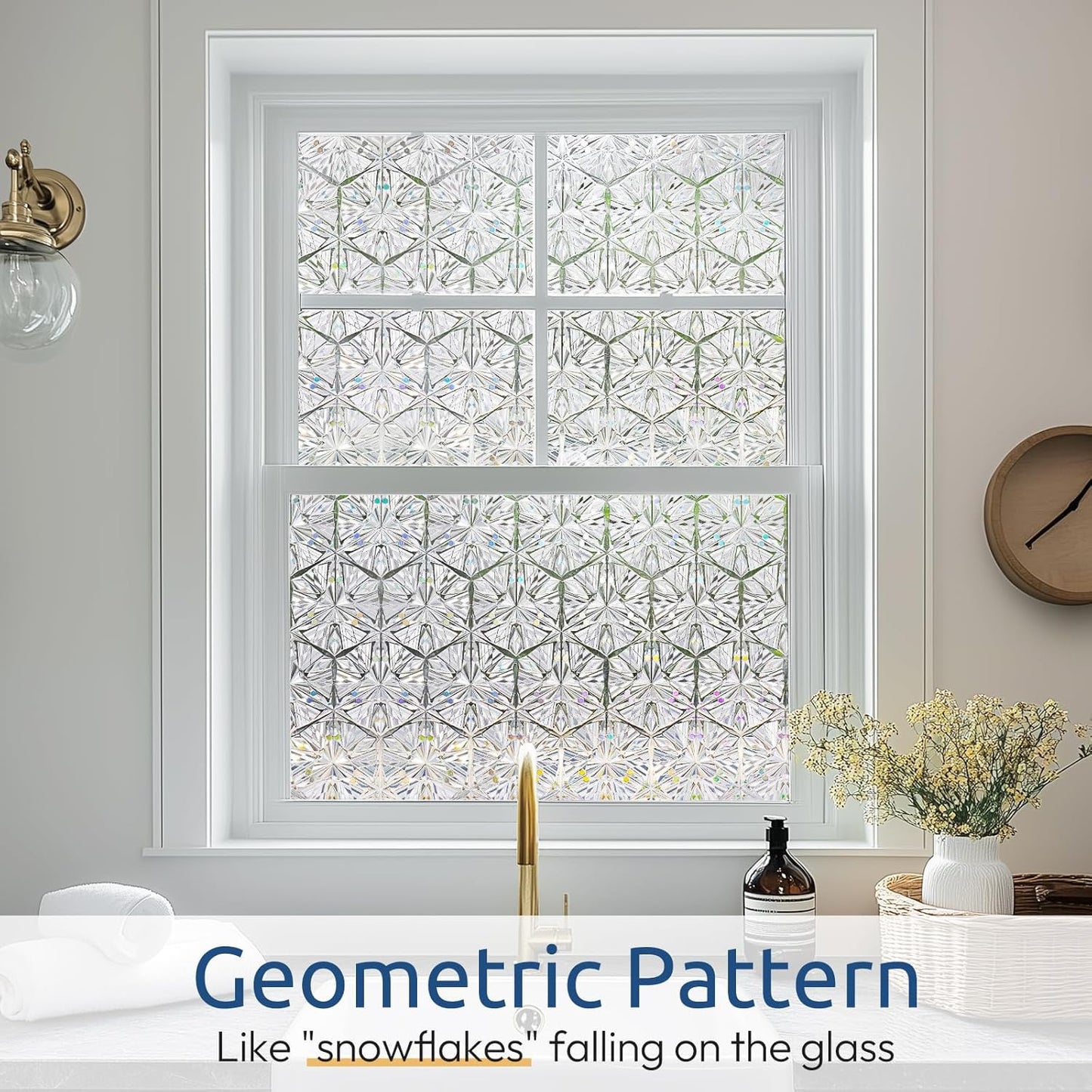 rabbitgoo Window Privacy Film Stained Glass Window Film, Decorative Stickers Removable UV Sun Blocking Clings Door Coverings, Diamond Pattern, 17.5 x 157.5 inches