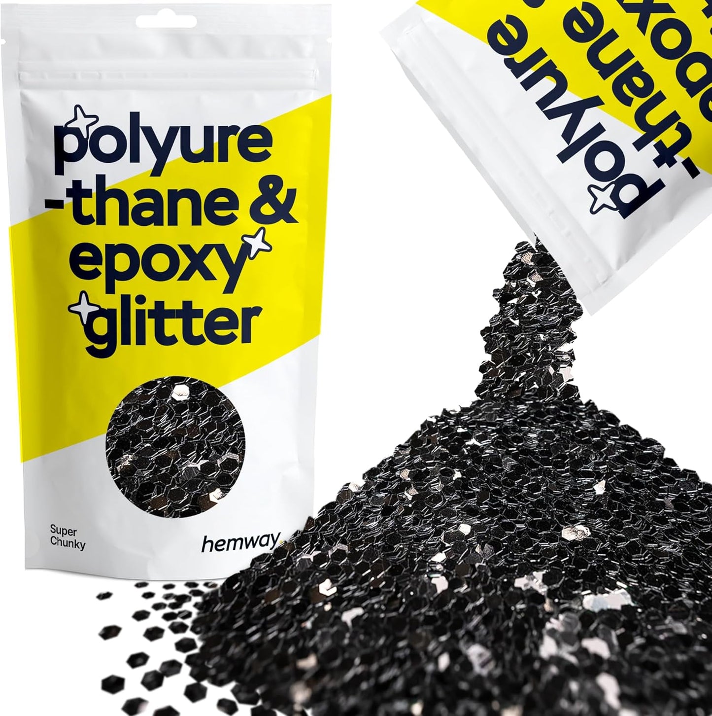 Hemway Glitter for Resin 100g Black Metallic Crystals for Epoxy Craft Super Chunky Flakes Tumblers Wax Melt