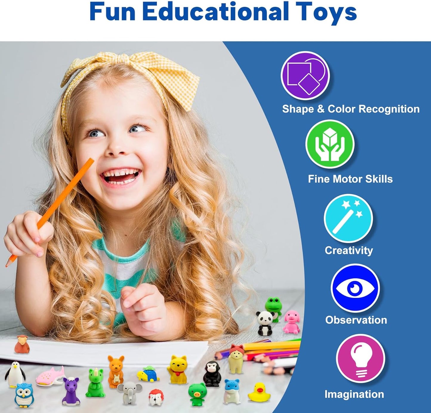 Animal Erasers for Kids, 45 Pcs Kids Pencil Erasers Bulk Puzzle Erasers for School Classroom Prizes
