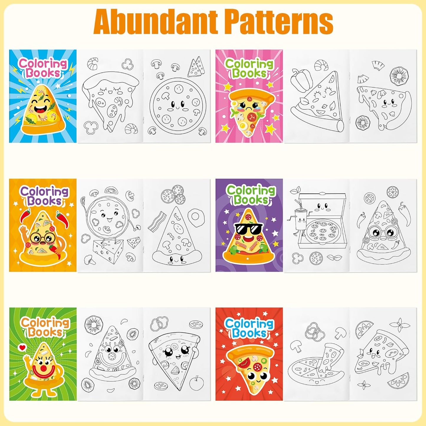 JAPBOR Pizza Coloring Book - 24PCS Mini Pizzas Themed Color Books Bulk for Kids Party Favors, Delicious Pizza Small Painting Pages for Birthday Gifts Class Drawing Colouring Game Goodie Bags Fillers