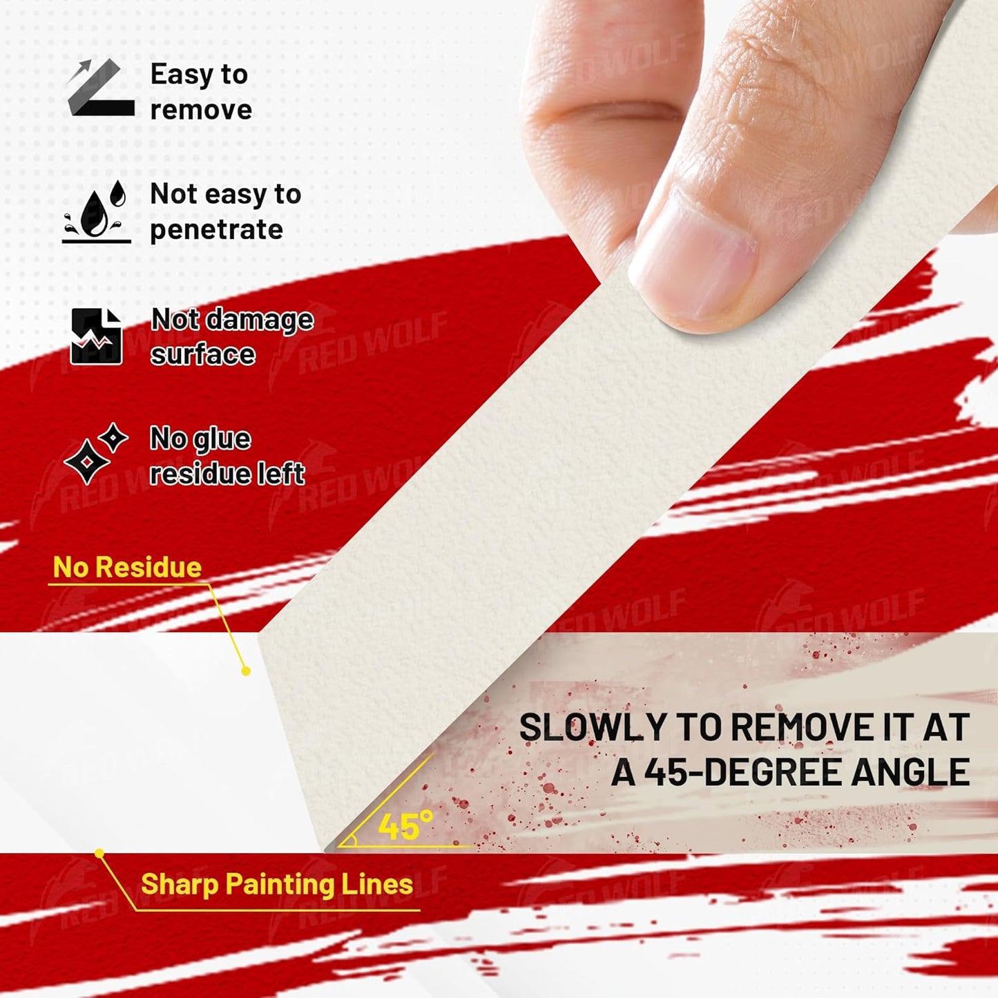 RED WOLF 0.94" x 60 Yards Masking Tape 3 Pack, General Purpose for Painting Arts Crafts Label Car Painting, Sharp Paint Line No Residue Painters Tape White Beige Crepe Paper Tape Heat Resistance