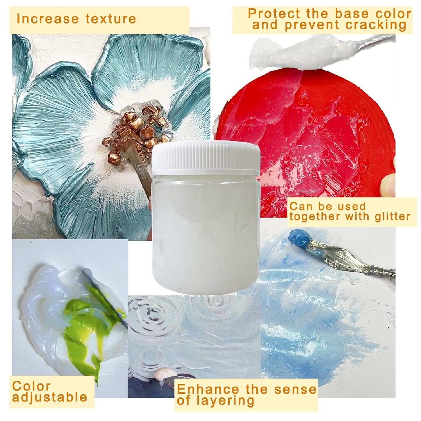 Acrylic Modeling Paste 3D Art Texture Paste 9.88oz/280ml, Ideal for Wood/T-Shirts/Glass/Stone, Sculpting Material Fast Drying Gesso Alternative DIY Crafts Projects (Transparent Texture Paste)