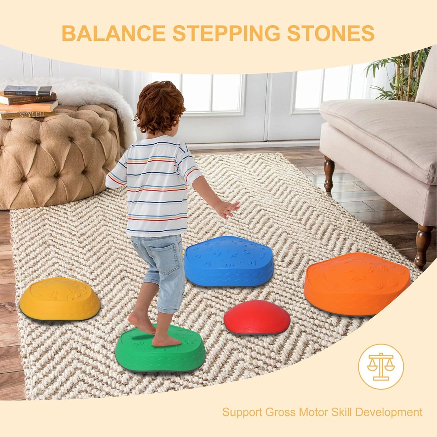 RedSwing Stepping Stones for Kids, 5pcs Non-Slip Fun Sensory Stepping Stones for Toddlers 1-3,Kid Step Stones for Balance & Coordination