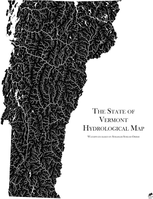 Muir Way Hydrological River Map of Vermont - Watershed Topographic Wall Art for Home, Office, or Travel Decor - Unframed Flat Paper Print, 18x24
