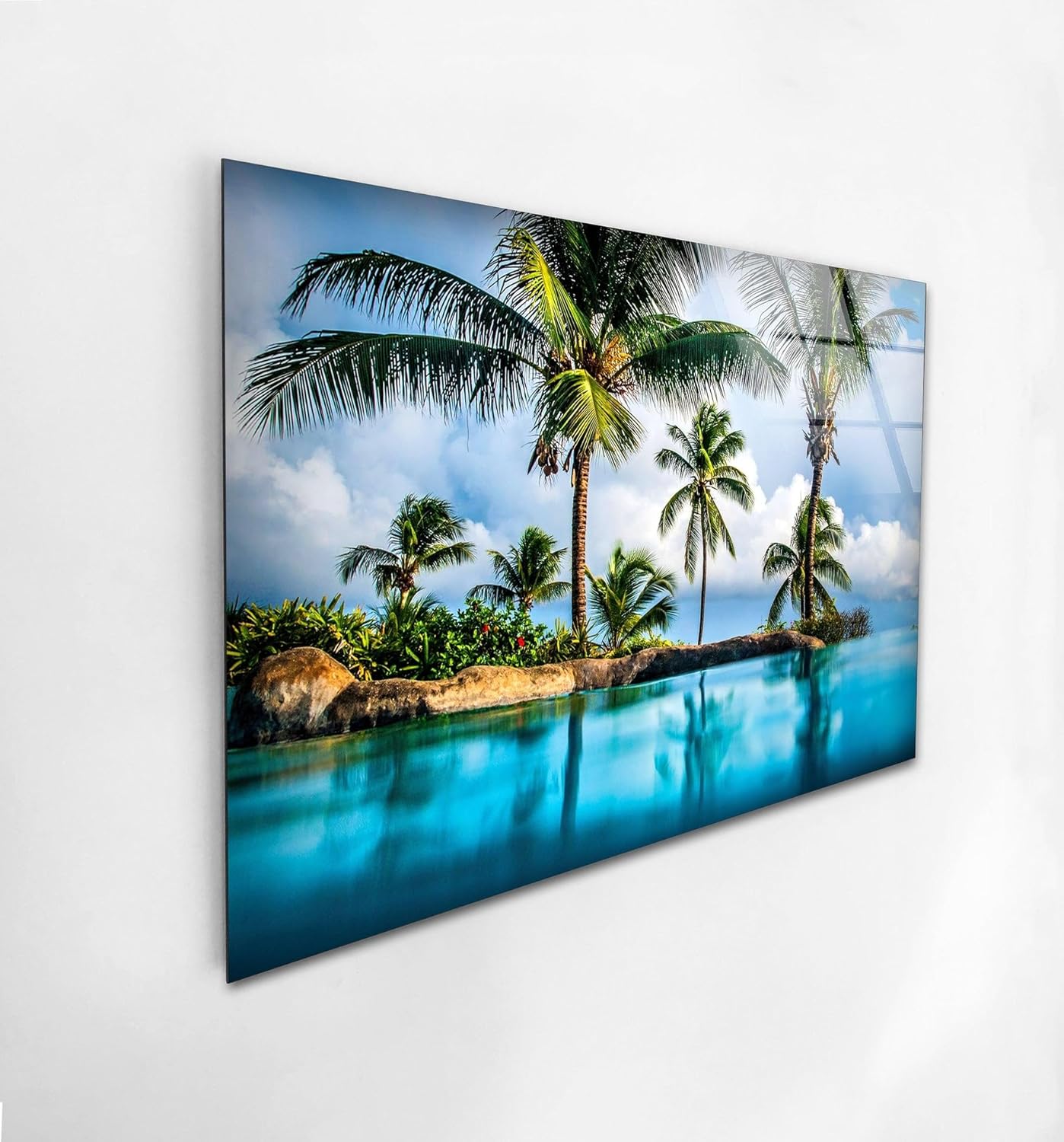 My Photostation.com 35.5Wx30H'' Island & Blue Sea Glass Wall ArtTempered Glass Printing Wall Decor Large Wall Art Wall Hangings
