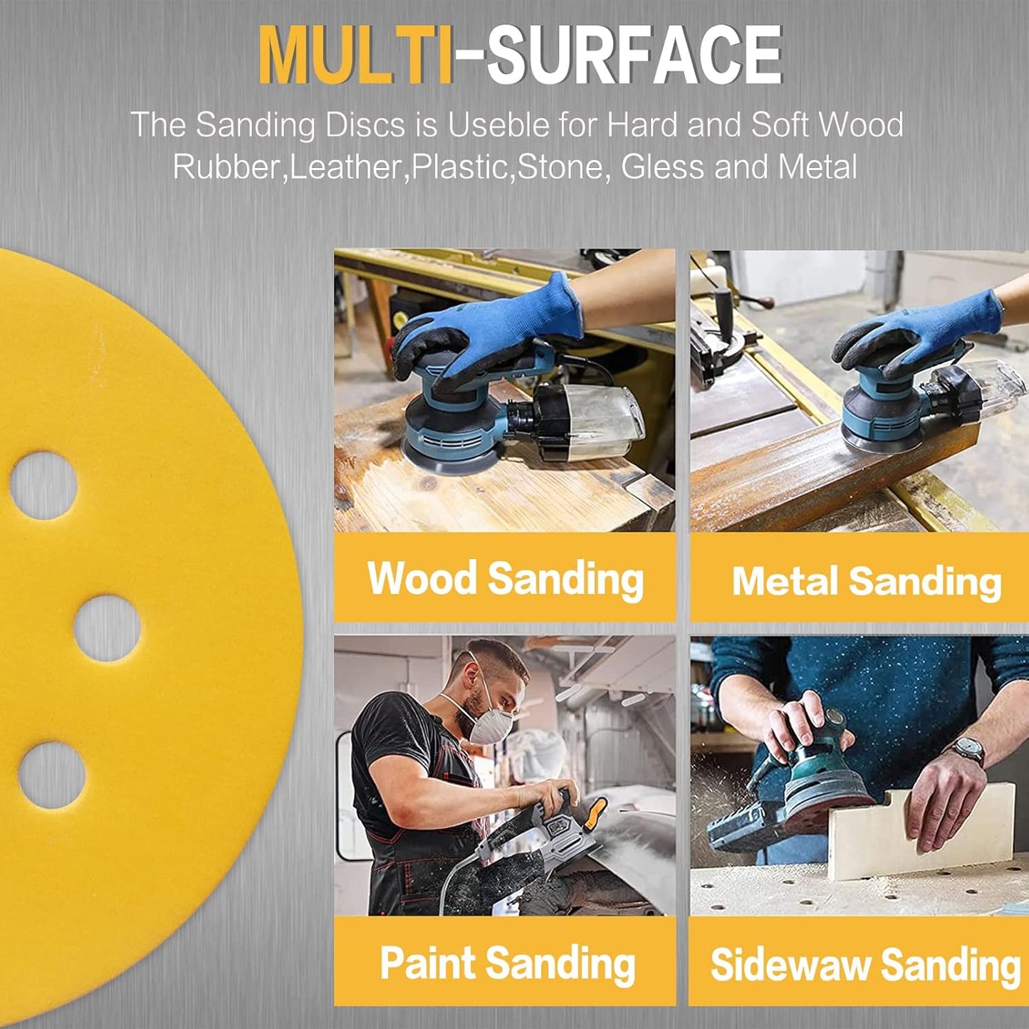100PCS 5 Inch 8 Hole Sanding Discs 600 Grit,Gold Round Hook and Loop Sandpaper for Random Orbital Sander