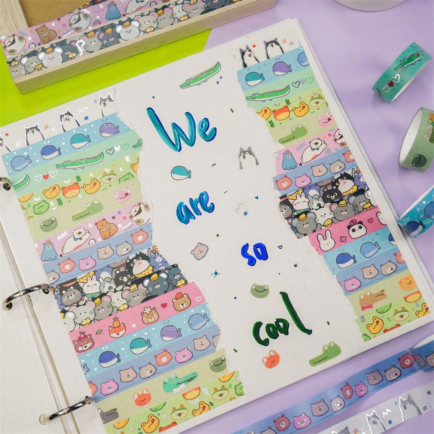 20 Rolls Cute Animals Washi Tape Set, Gold Silver Foil Cartoon Pets Decorative Tape for Bullet Journal, Planner, DIY Arts Crafts, Scrapbooking, Holiday Decoration