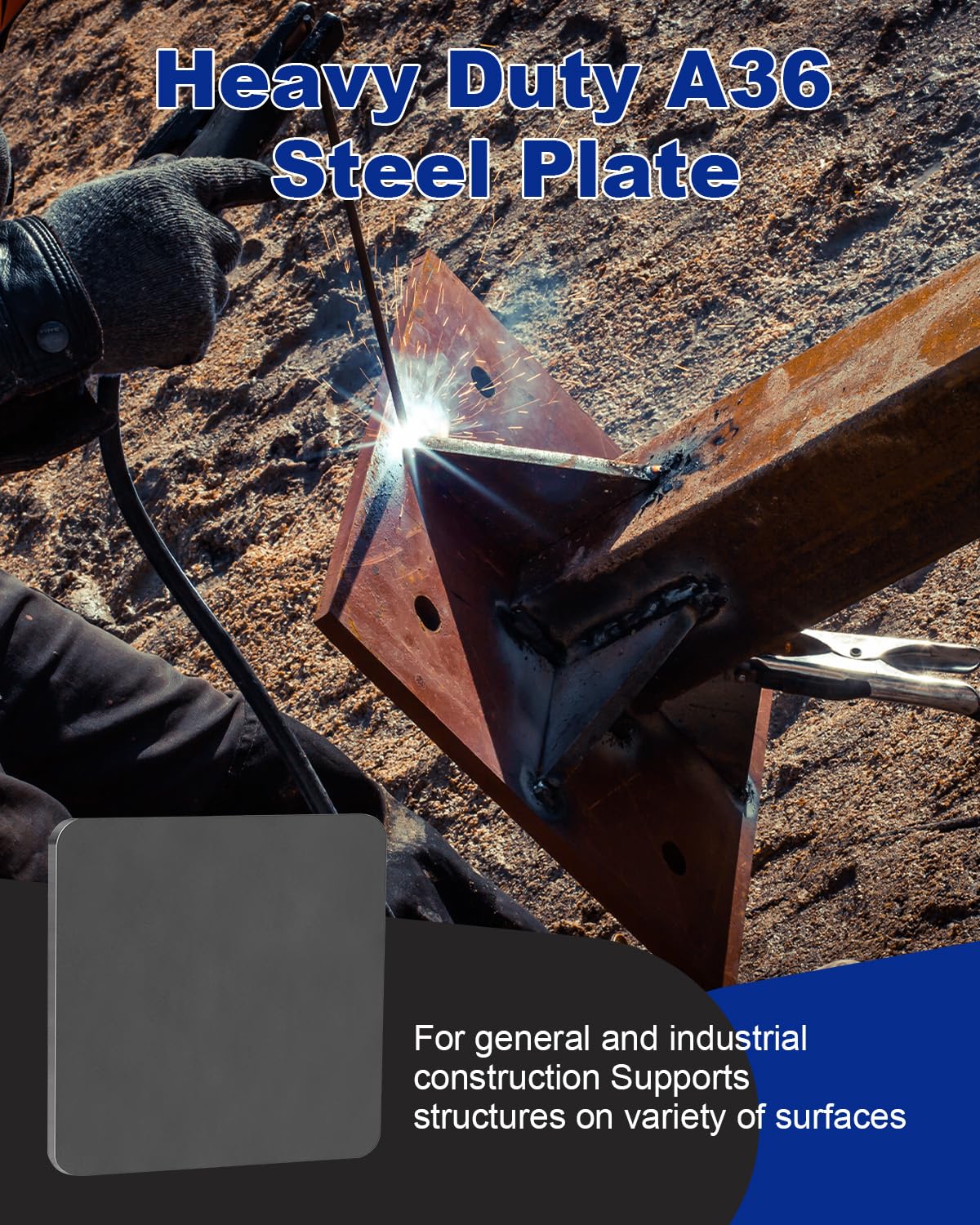Rocaris 2pcs 10 X 10 X 1/4 Inch A36 Steel Plate Hot Rolled, Metal Square Plate for Construction Boards, Structure Support, Weldable Square and Industrial