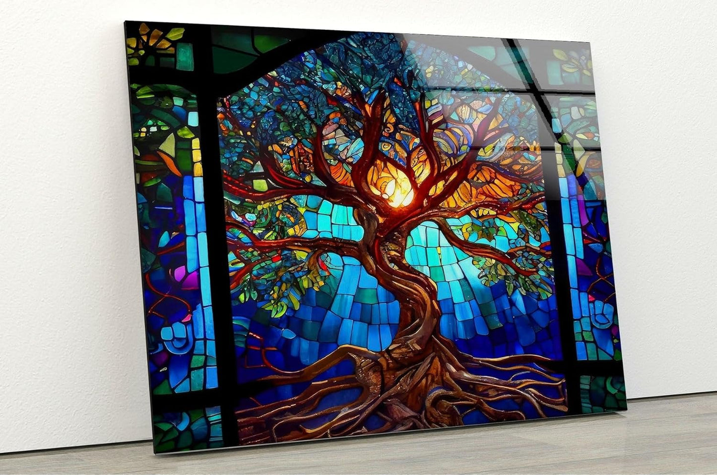 My Photostation.com 35.5Wx30H'' Stained Blue Life of Tree Glass Wall ArtTempered Glass Printing Wall Decor Large Wall Art Wall Hangings