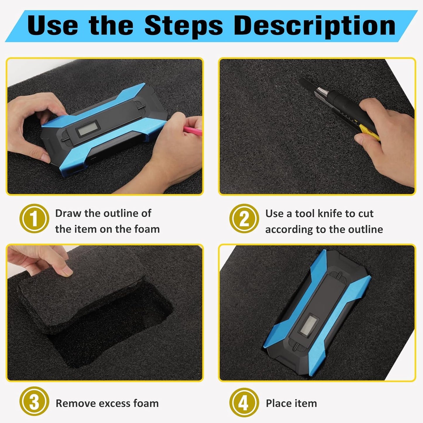 4 Pcs Black Polyurethene Foam Sheets,2 Sizes Cuttable Packing Foam Block Foam Padding for Packing and Crafts,Toolbox Storage(12 x 16 x 1 in,12 x 16 x 0.5 in)