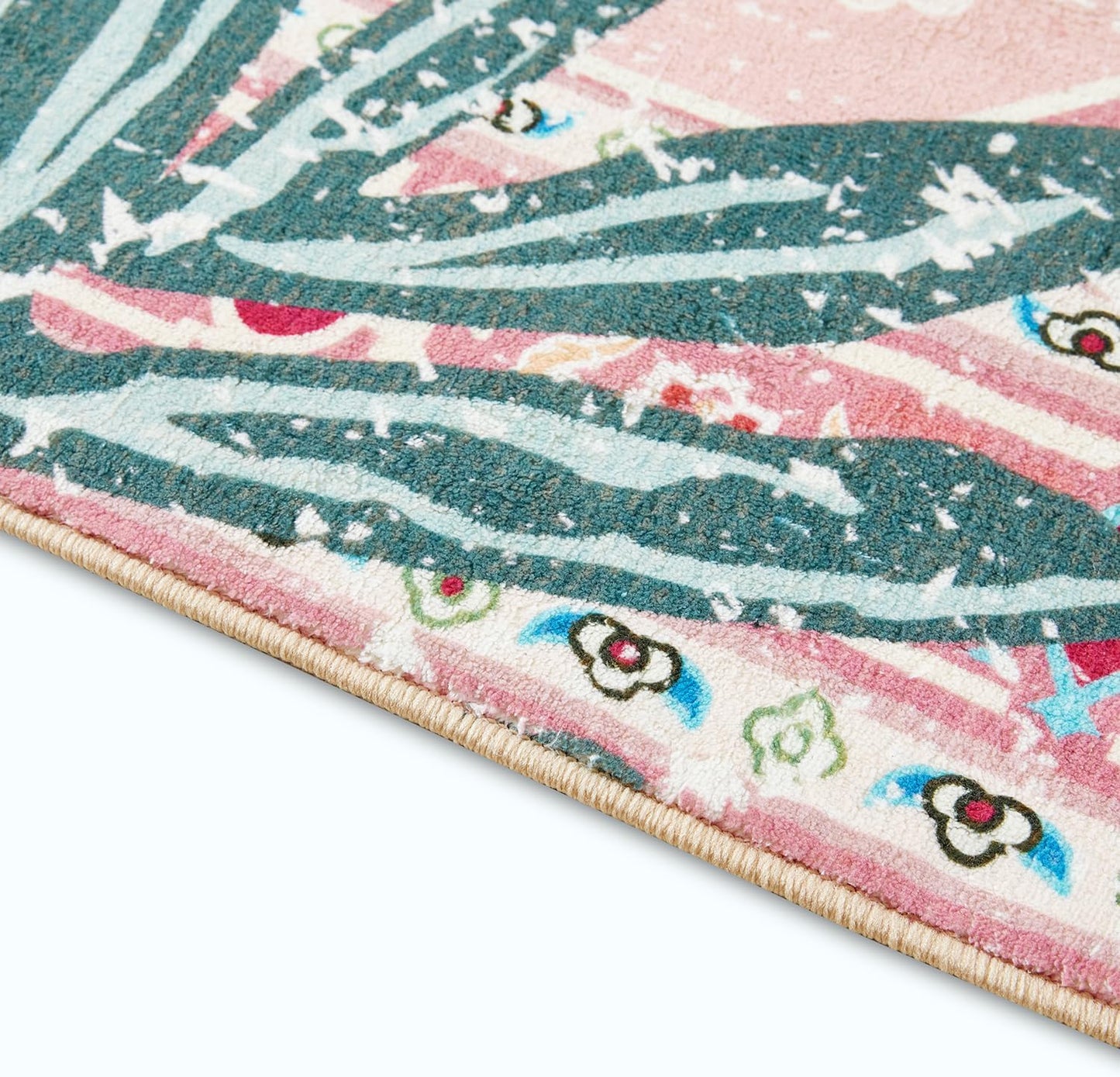 Washable Pink Rugs Boho Vintage Tropical Jungle 8x10 Area Rugs Tribal Oriental Carpet for Bedroom Kitchen Dining Living Room Office Distressed Indoor Cute Nursery Rug