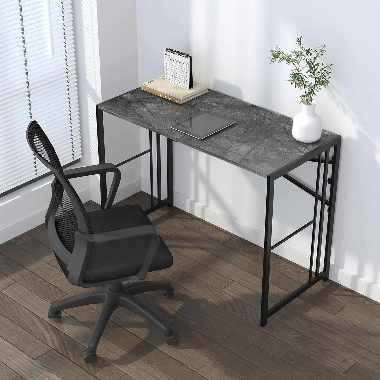 Folding Desk 40 inch Writing Gaming Computer Camping Desk, No Assembly Required Home Office Table, Grey