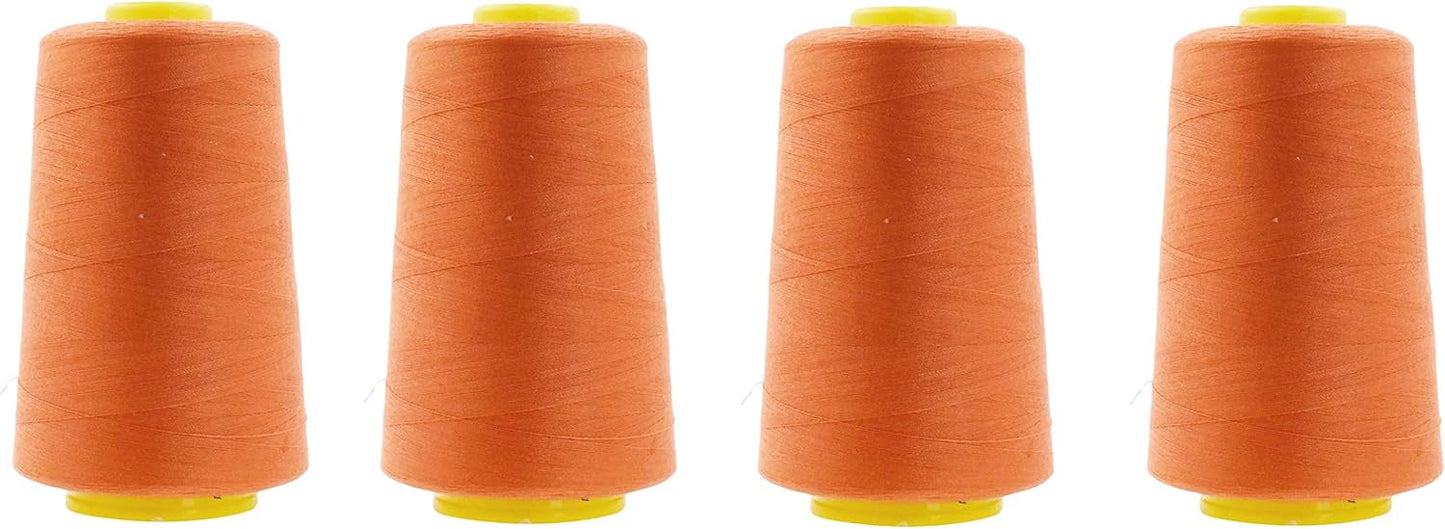 Mandala Crafts 4 Pack of Serger Threads Cones Spools - 40S/2 24000 Yards Polyester Orange Threads for Sergers Machine and Overlock Quilting Sewing Machine