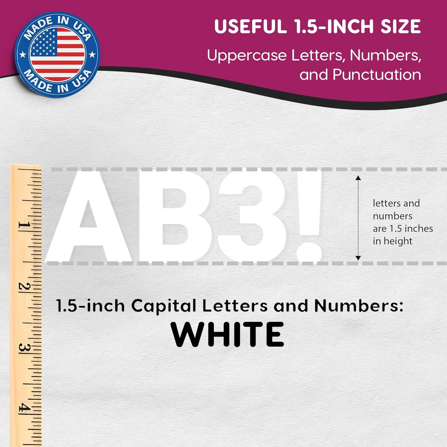 FreshCut Crafts 636 Pcs 1.5 in. White Bulletin Board Letters & Numbers, Capital Alphabet Letters, Numbers, Punctuation, US Made Card Stock Punch Out Letters for Posters, Bulletin Boards, Classroom