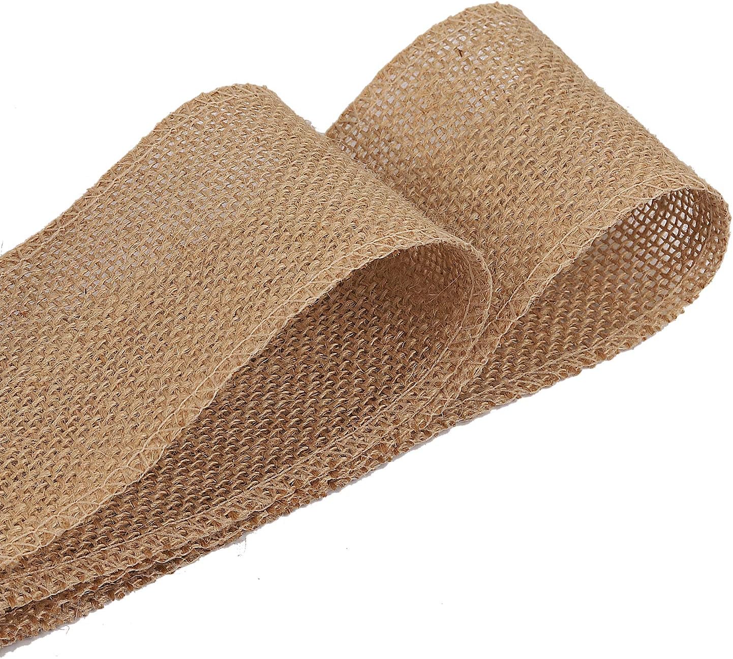 KINJOEK 4 Inch Wide 54 Yards Burlap Ribbon, Natural Jute Fabric Ribbon Crafts Ribbon for Christmas Wedding Gifts Burlap Fabric DIY for Decoration