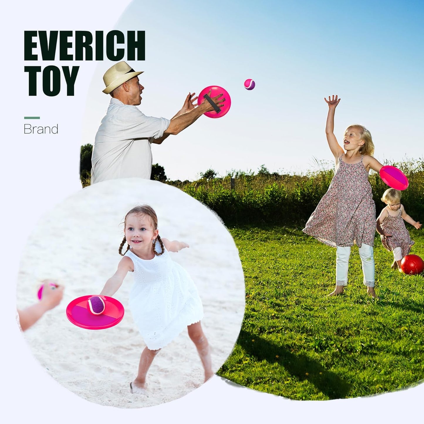 EVERICH Upgraded Toss and Catch Ball Game Set - Indoor and Outdoor Games for Kids 3-12, Beach Sand Pool Water Toy Includes 2 Paddles 2 Sticky Balls, Great Birthday Easter Gifts for Boys Girls