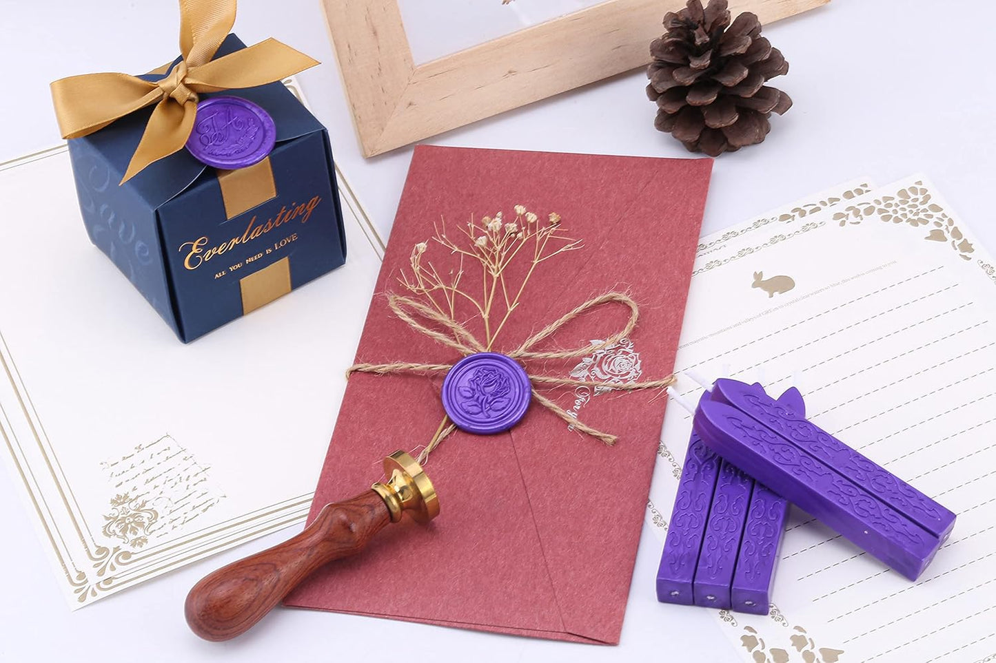 Yoption 5 Pieces Purple Sealing Wax Sticks, Antique Totem Fire Manuscript Wax Seal Sticks with Wicks for Wax Seal Stamp (Purple)