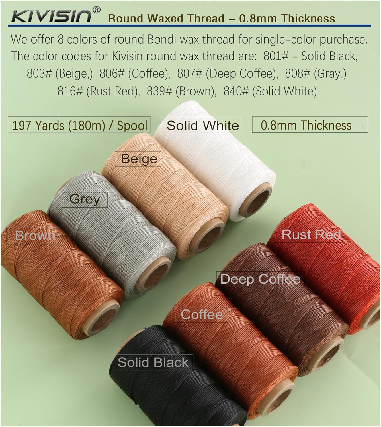 Bonded 0.8mm Round Waxed Polyester Cord, 3-ply Wax Coated Thread, 197 Yards Stiff String for Heavy Duty Fabric, Leather Sewing, Book Binding, Upholstery Repair, and Macrame Jewelry - Black