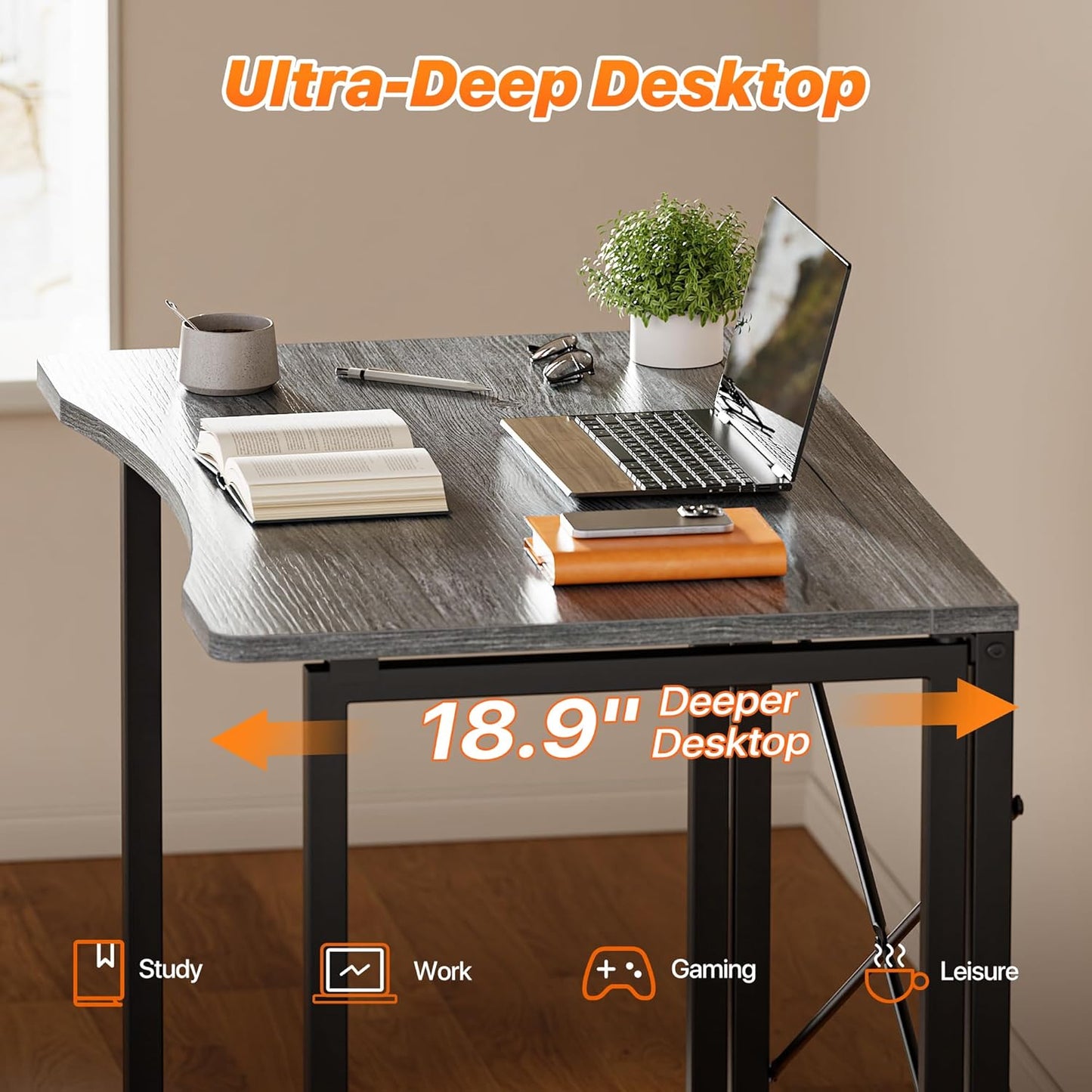 Huuger Folding Desk for Small Spaces, 31.5 Inch Foldable Computer Table, for Home Office, Study, Bedroom, Dorm, Space Saving, Small Writing Work Office Computer Desk, Easy to Fold, Grey