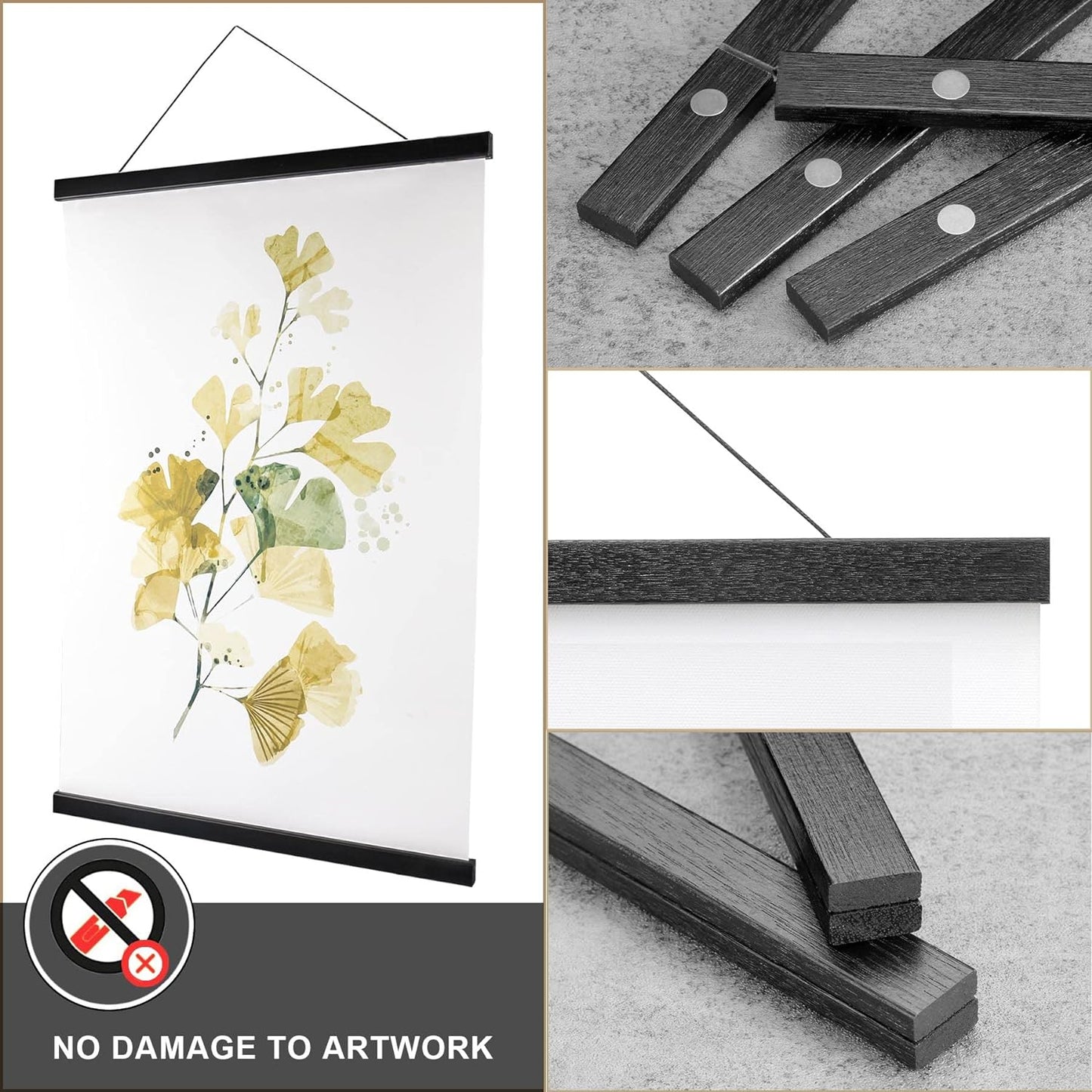 WITCOLOR Magnetic Poster Hanger Frame, 14 Inch Wide Black Wood Magnet Poster Frame for Posters, Prints, Photos, Pictures, Maps, Scrolls, and Canvas Artwork